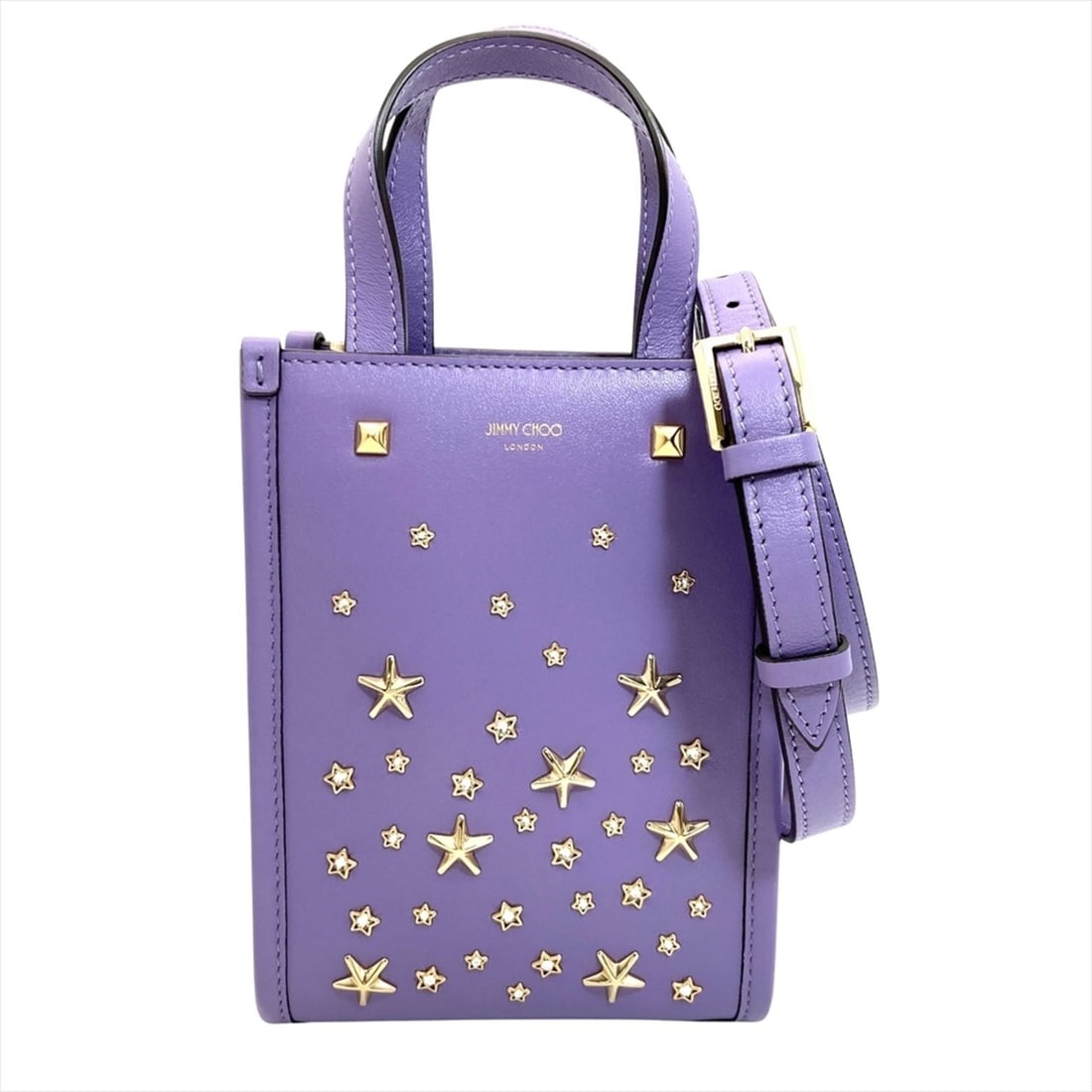 Jimmy Choo Mini N S Tote CZN Crystal Stud Shoulder Bag, Leather, Lavender, Gold Hardware, Star: --- Catalog ---Category: SizeSize (HxWxD): 18cm x 13.5cm x 7cm / 7.08'' x 5.31'' x 2.75''Category: DesignType: Shoulder bag, Tote bagColor: PurpleGender: WomenMaterial: Leather Category: GeneralBrand: