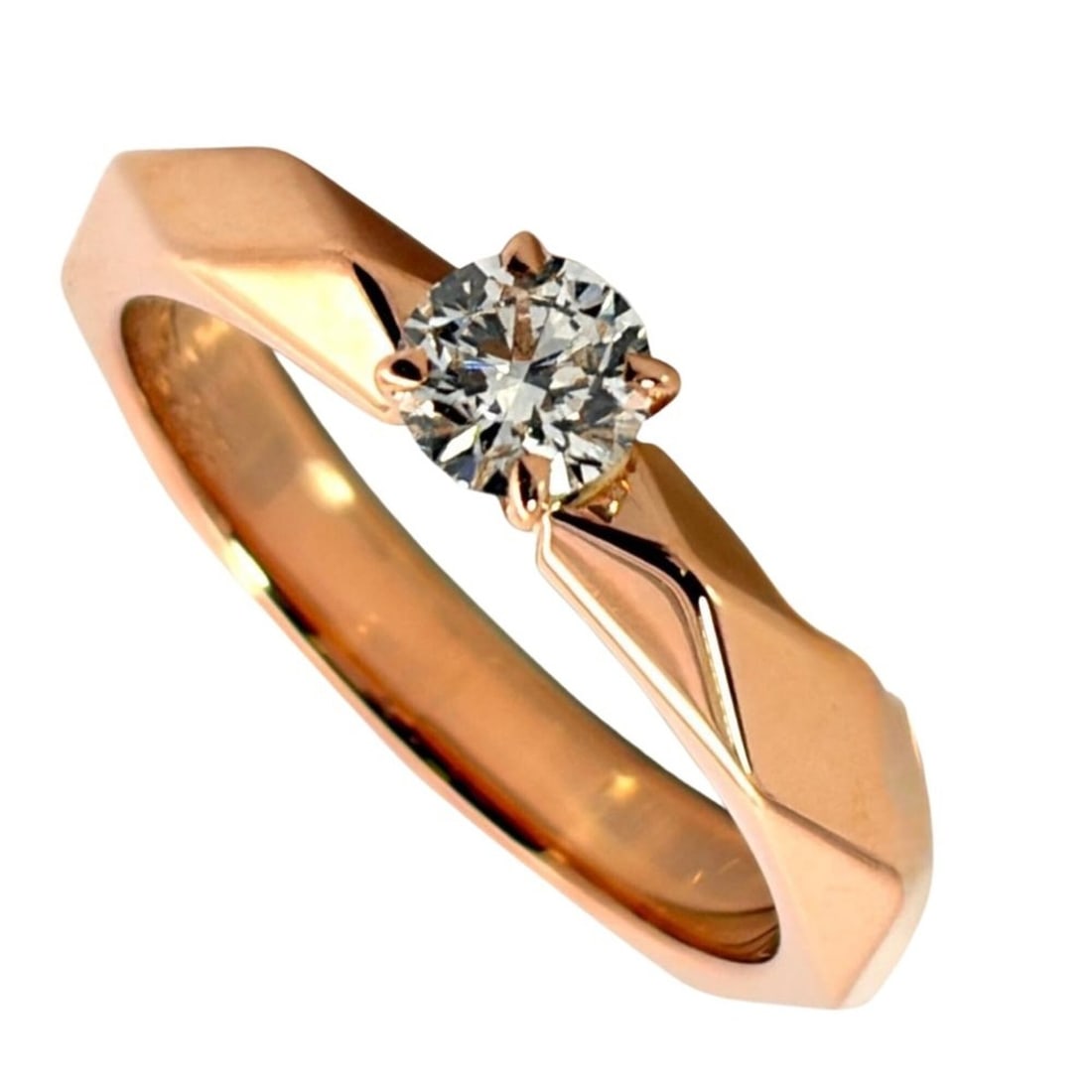 Boucheron Facet Solitaire Ring, 0.23ct Diamond, Size #46, 18K Pink Gold, 3.0g, E Grade, VVS2: --- Catalog ---Category: SizeUS Size: 3.5Brand Size: 46Category: DesignType: Band ringGender: WomenMaterial: Pink gold (18K)Category: GeneralBrand: Boucheron--- Item List ---Section: ConditionRanking: