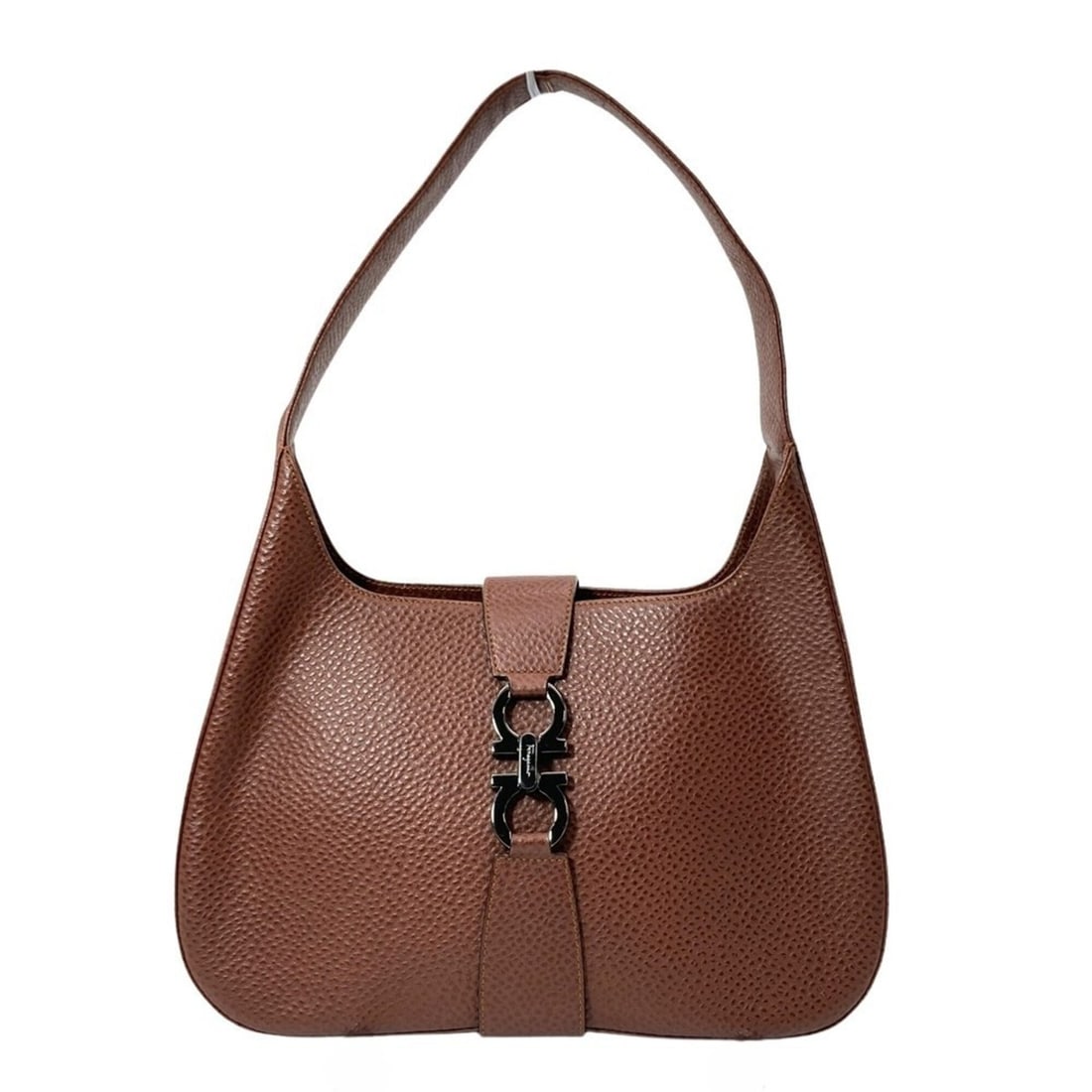 Salvatore Ferragamo Ferragamo Gancini Shoulder Bag, Grain Leather, Brown, Hobo Style, One Handle, (1 of 11)