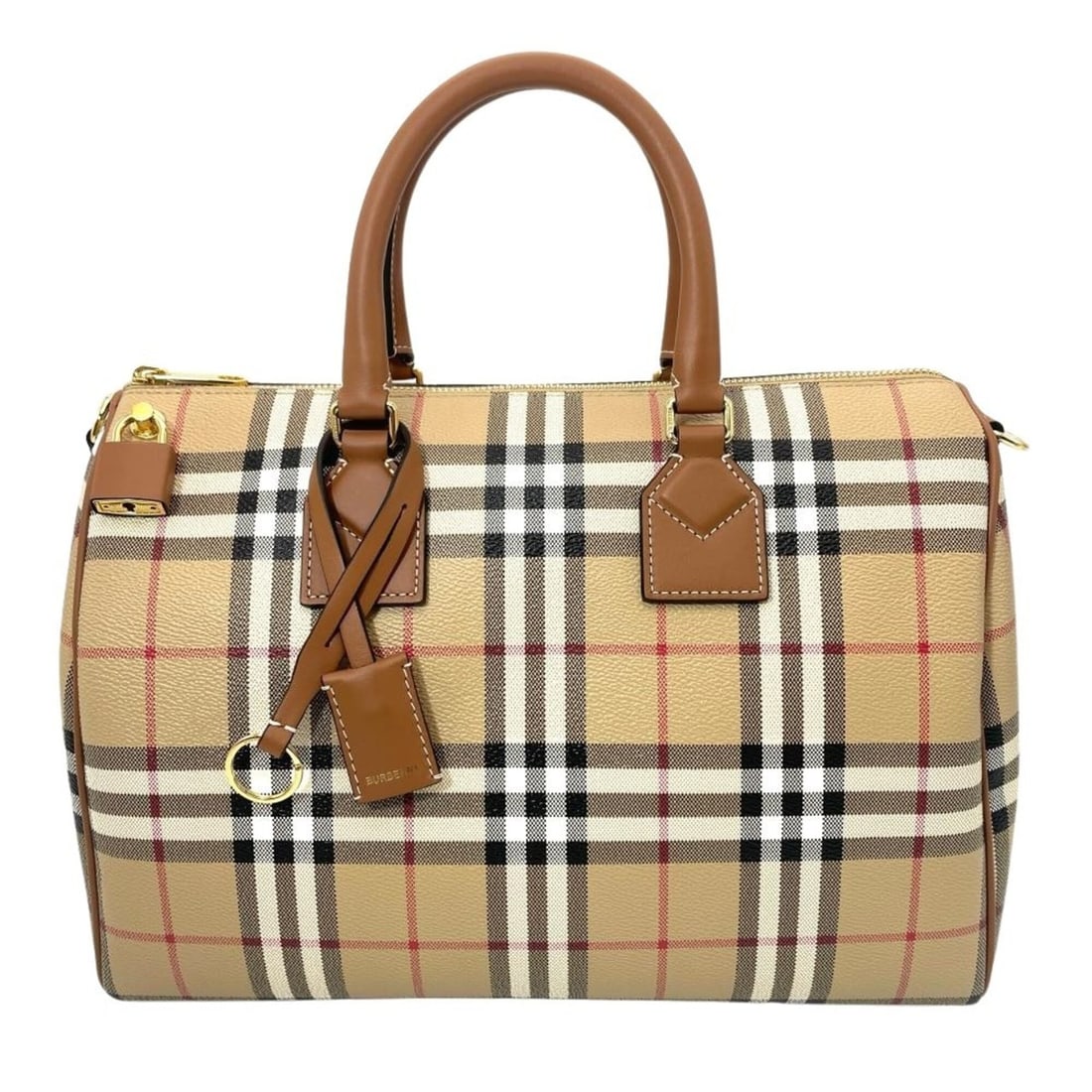 Burberry Bowling Mini Boston Bag 8071355 A9534 PU Polyester Cotton Beige Gold Hardware Women's (1 of 18)