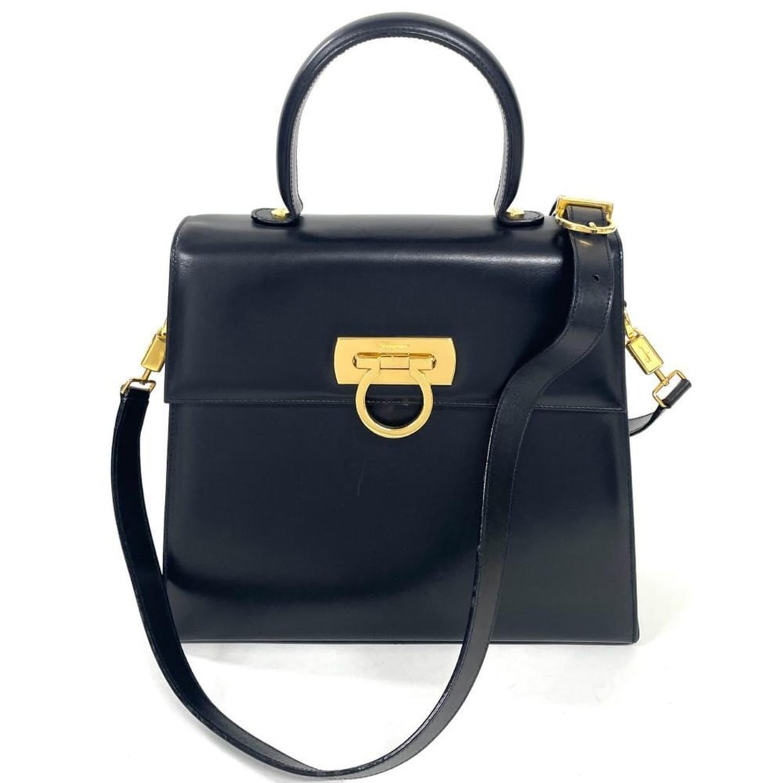 Salvatore Ferragamo Ferragamo Gancini Handbag, 2-Way, Leather, Black: --- Catalog ---Category: SizeSize (HxWxD): 24cm x 26.5cm x 10.5cm / 9.44'' x 10.43'' x 4.13''Category: DesignType: HandbagColor: BlackGender: WomenMaterial: Leather Category: GeneralBrand: Salvatore F