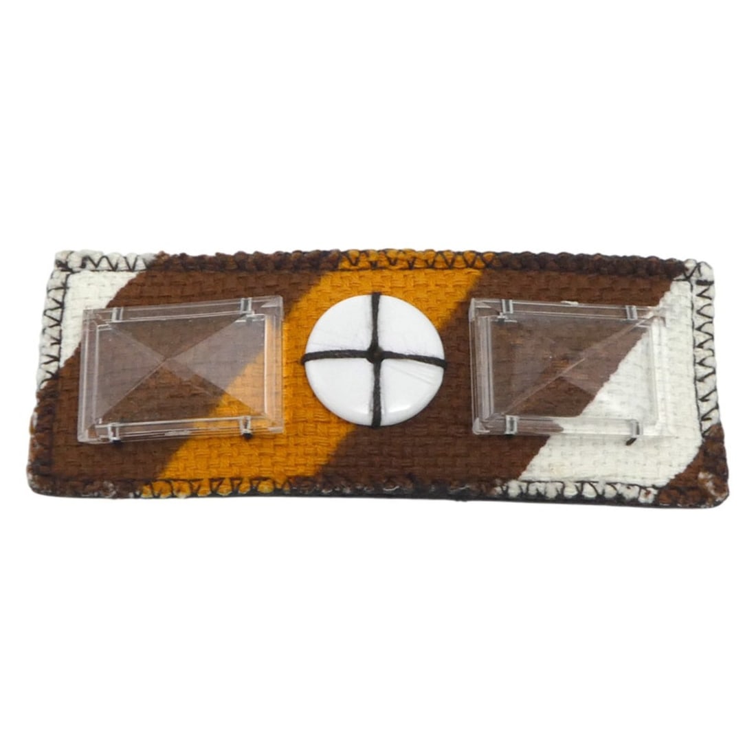 Miu Miu Miu brooch, leather and canvas, brown, women's, 56678a: --- Catalog ---Category: SizeSize (HxWxD): 4cm x 10.3cm / 1.57'' x 4.05''Category: DesignType: BroochColor: BrownGender: WomenMaterial: Canvas, LeatherCategory: GeneralBrand: Miu Miu--- Item List ---S