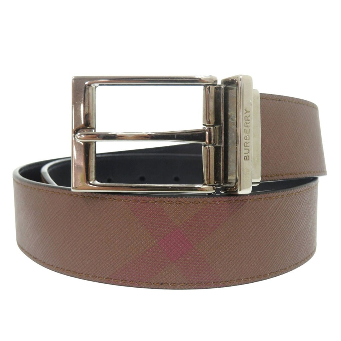 Burberry Reversible Belt, Polyurethane, Cotton, Cowgrain Leather, Birch Brown, Black, 2106BURBERRY: --- Catalog ---Category: SizeLength: 97.3cm / 38.3''Category: DesignType: Standard beltColor: BlackGender: MenMaterial (Strap): Polyurethane , Cotton Category: GeneralBrand: BurberryCountry of Origin: