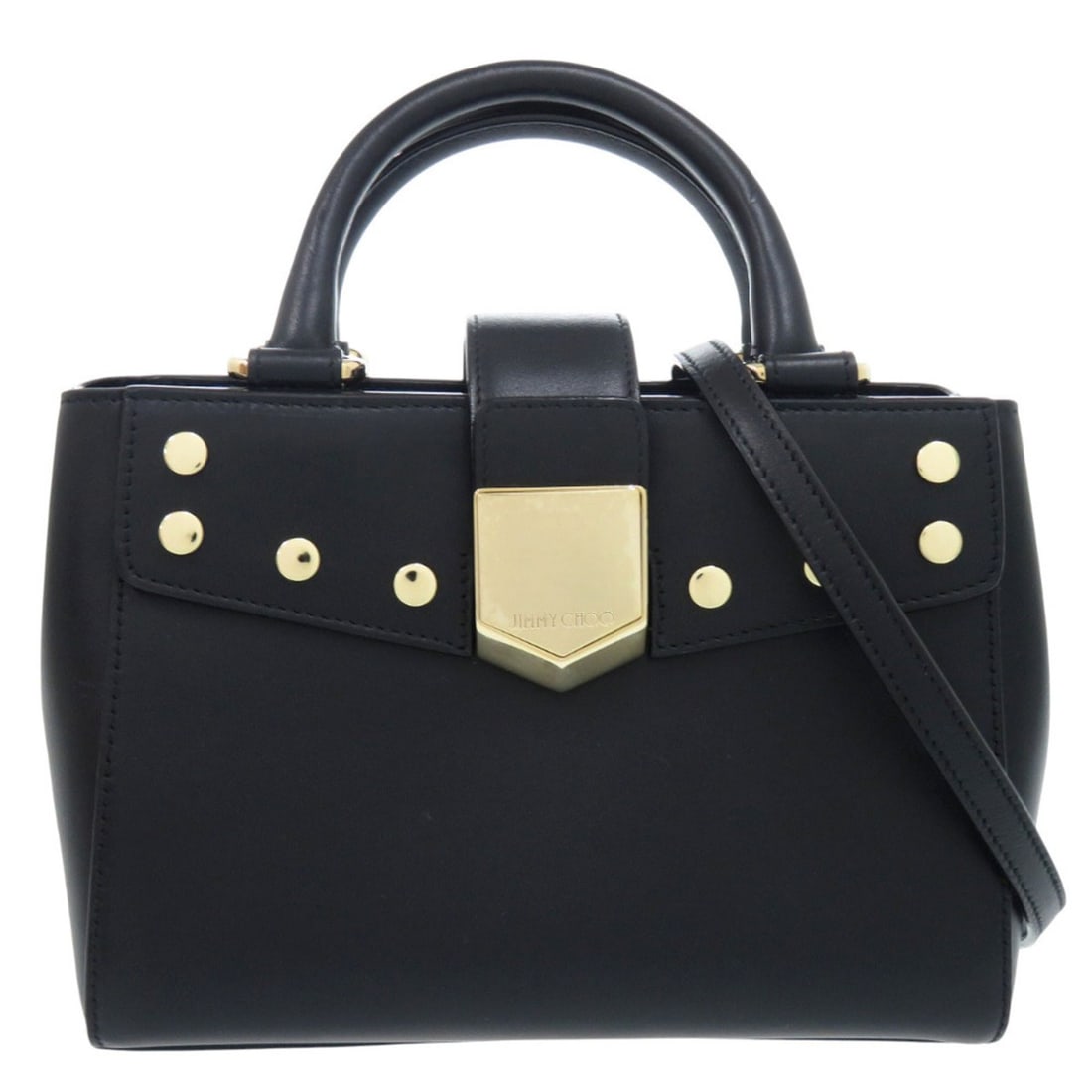 Jimmy Choo Rocket Studs 2-Way Leather Black Handbag Shoulder Bag 1873JIMMY CHOO: --- Catalog ---Category: SizeSize (HxWxD): 16cm x 22cm x 9.5cm / 6.29'' x 8.66'' x 3.74''Category: DesignType: Handbag, Shoulder bagColor: BlackGender: WomenMaterial: Leather Category: GeneralBrand: J