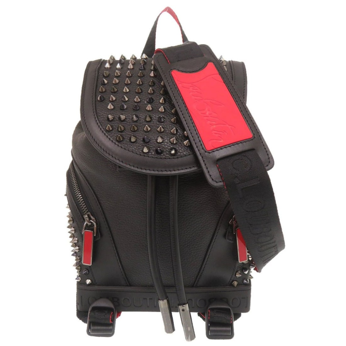 Christian Louboutin Explorer Funk Studded Leather Black 2-Way Backpack Shoulder Bag 1421: --- Catalog ---Category: SizeSize (HxWxD): 25cm x 18cm x 10cm / 9.84'' x 7.08'' x 3.93''Category: DesignType: Shoulder bagColor: BlackGender: WomenMaterial: Leather Category: GeneralMPN: 3215038Brand: