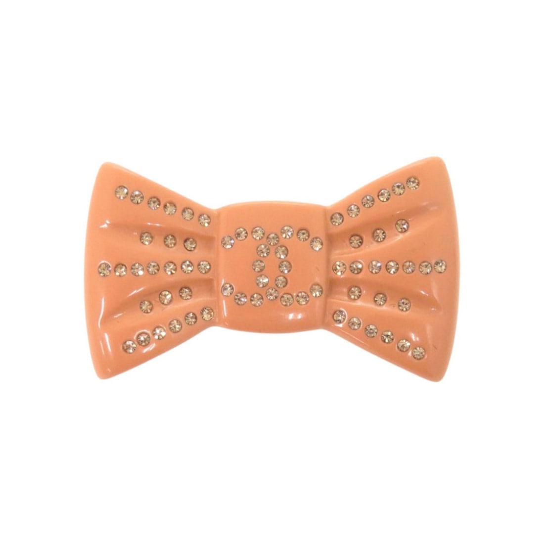 Chanel Coco Mark Ribbon Motif Plastic Rhinestone Metal Salmon Pink Brooch 1300CHANEL: --- Catalog ---Category: SizeSize (HxWxD): 2.2cm x 3.8cm / 0.86'' x 1.49''Category: DesignType: BroochColor: Salmon pinkGender: WomenMaterial: RhinestoneCategory: GeneralBrand: ChanelCountry of Origin