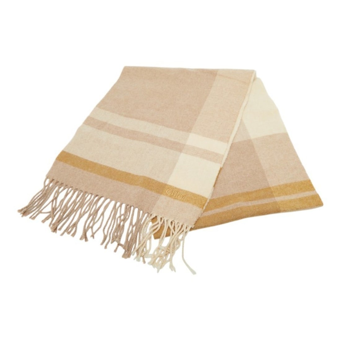 Chloé Chloe Check Scarf Beige Brown Women's (1 of 8)