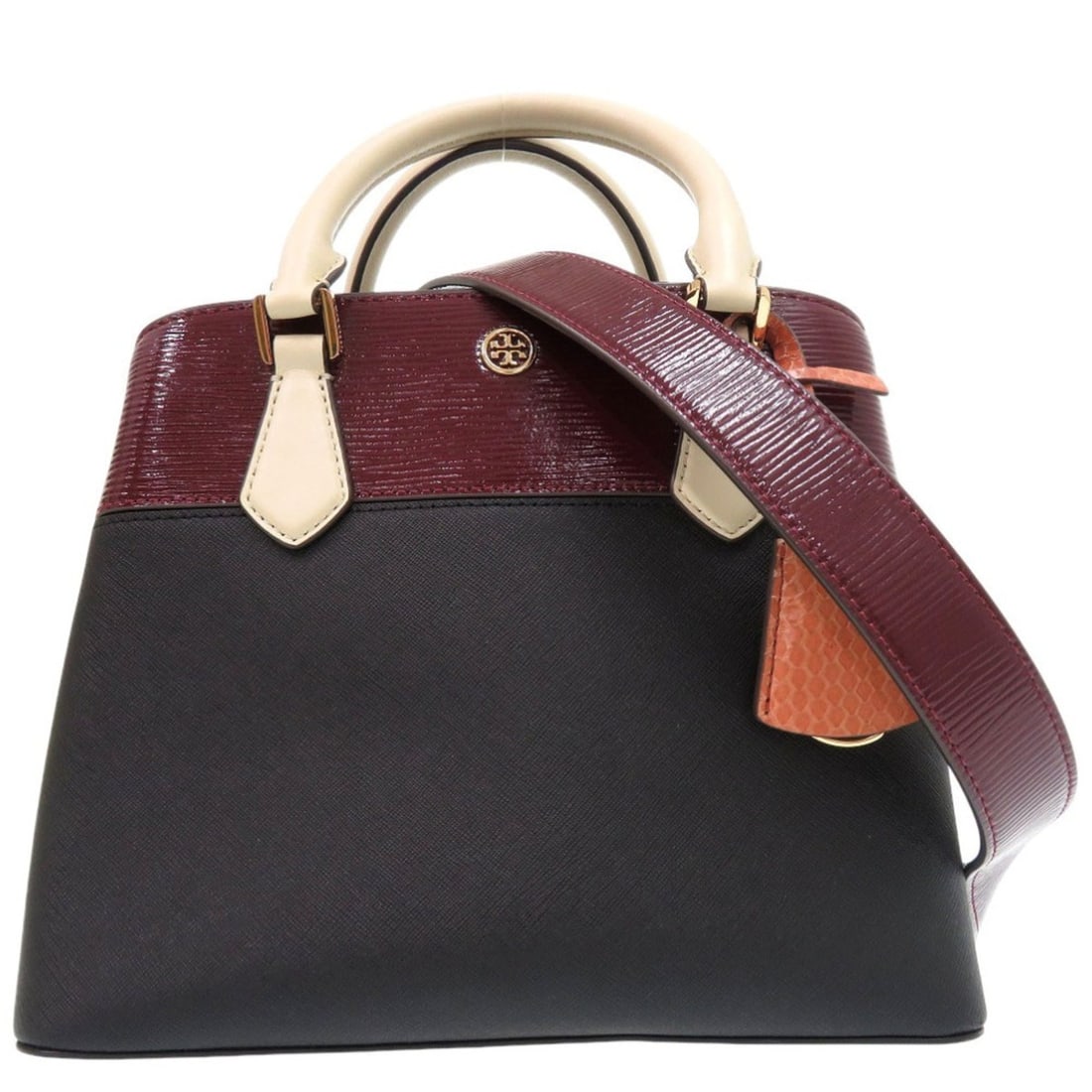 Tory Burch Robinson Triple Compartment Tote Bag, Block Color, 2-Way, Leather, Black, 0613: --- Catalog ---Category: SizeSize (HxWxD): 21cm x 26cm x 10cm / 8.26'' x 10.23'' x 3.93''Category: DesignType: Handbag, Shoulder bagColor: BlackGender: WomenMaterial: Leather Category: GeneralBrand: T