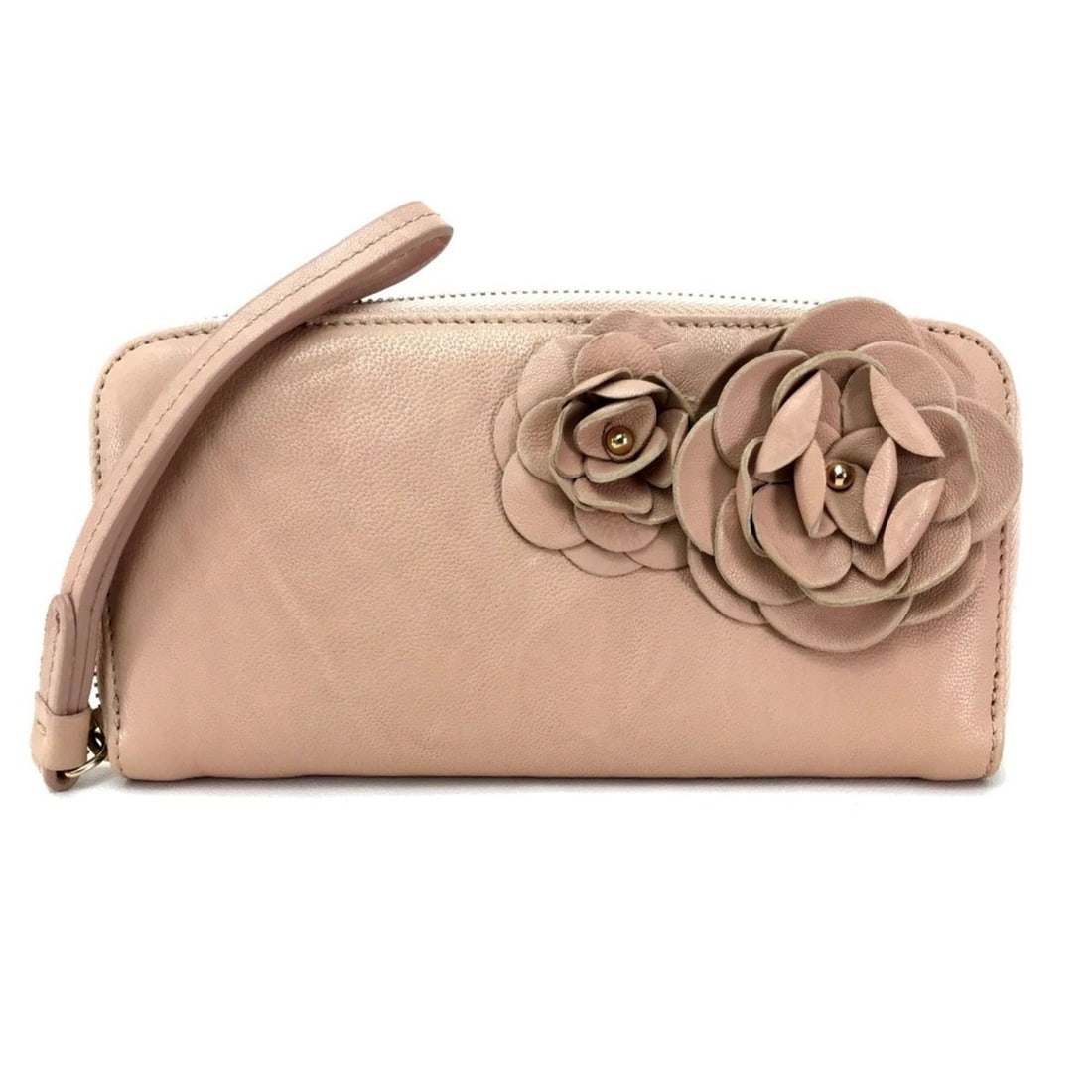 JIMMY CHOO Women's Long Wallet with Strap, Round Zipper, Lambskin, Pink Beige: --- Catalog ---Category: SizeSize (HxWxD): 10cm x 19cm / 3.93'' x 7.48''Category: DesignType: Long wallet (bi-fold)Color: Pink beigeGender: WomenClosure: ZipperMaterial: Leather Leather/Fur Type: Lamb