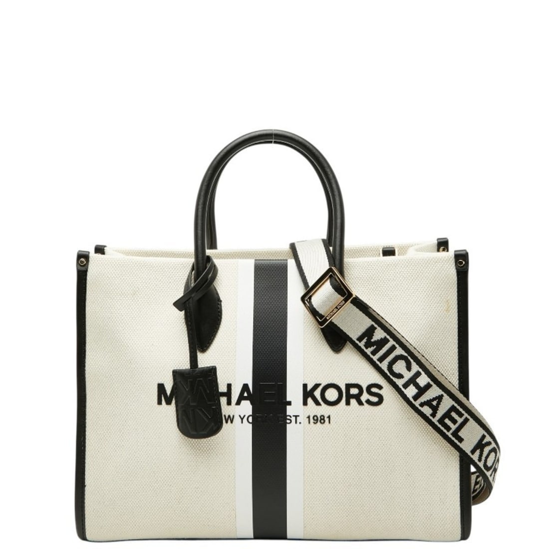 Michael Kors MIRELLA EW Tote Bag Shoulder 2-Way White Black Canvas Leather Women's: --- Catalog ---Category: SizeSize (HxWxD): 26cm x 35cm x 12cm / 10.23'' x 13.77'' x 4.72''Category: DesignType: Shoulder bag, Tote bagColor: Black, WhiteGender: WomenMaterial: Canvas , Leather Categor