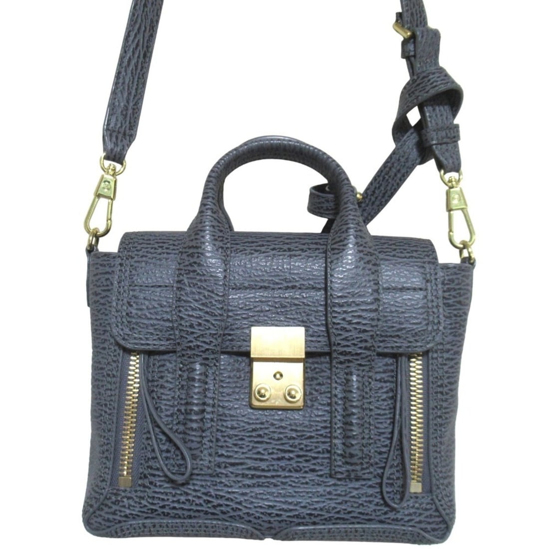 3.1 Phillip Lim Leather 2-Way Mini Satchel Bag, Handbag/Shoulder Gray with Gold Hardware, Women's: --- Catalog ---Category: SizeSize (HxWxD): 18.5cm x 24cm x 8.5cm / 7.28'' x 9.44'' x 3.34''Category: DesignType: Handbag, Shoulder bagColor: GrayGender: WomenMaterial: Leather Category: GeneralBrand: 