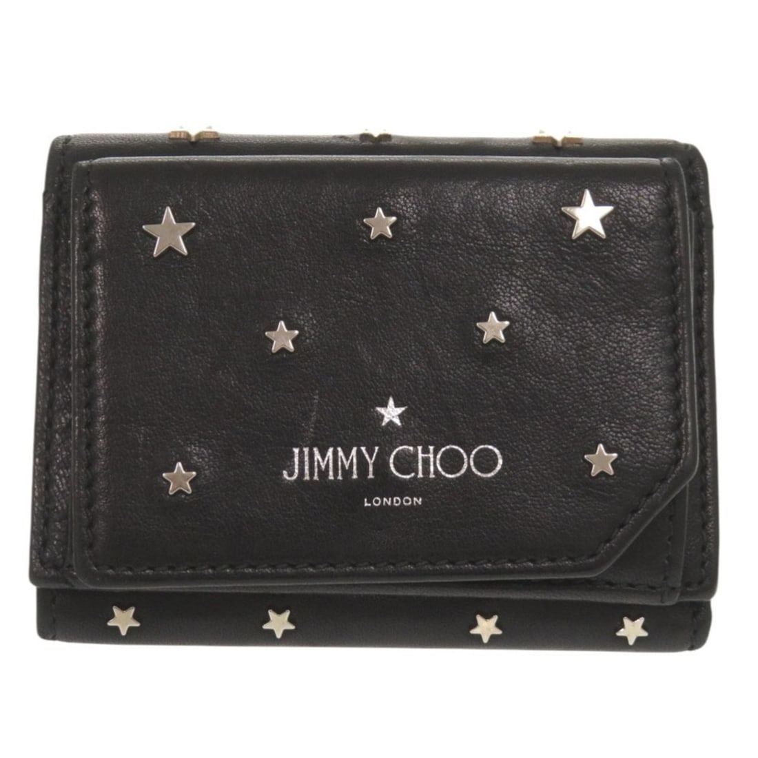 Jimmy Choo Star Studded Leather Black Tri-fold Wallet 0585: --- Catalog ---Category: SizeSize (HxWxD): 8cm x 10cm / 3.14'' x 3.93''Category: DesignType: Wallet (tri-fold)Color: BlackGender: WomenMaterial: Leather Category: GeneralBrand: Jimmy ChooCountry of Or