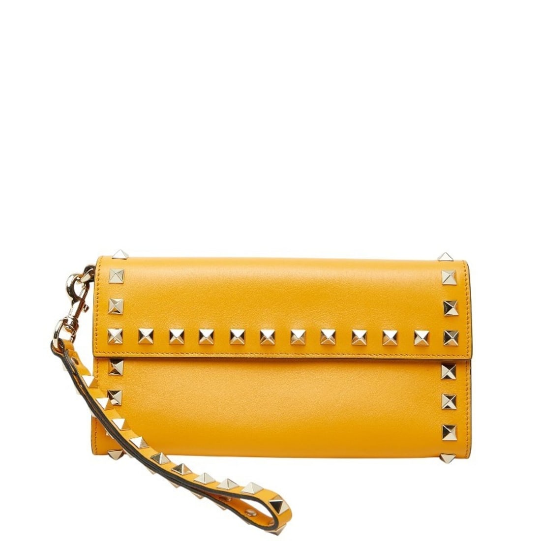 Valentino studded long wallet, yellow leather, women's.: --- Catalog ---Category: SizeSize (HxWxD): 10cm x 19cm x 3cm / 3.93'' x 7.48'' x 1.18''Category: DesignType: Long wallet (bi-fold)Color: YellowGender: WomenMaterial: Leather Category: GeneralBrand: Va