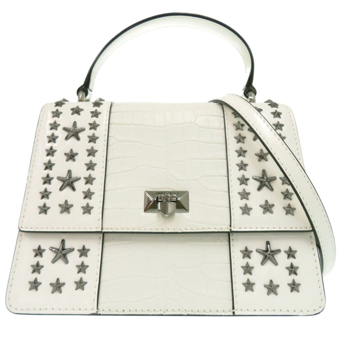 Jimmy Choo Star Studded Pixie Top Handle Bag, 2-Way Handbag, Embossed Leather, White, 0502JIMMY CHOO: --- Catalog ---Category: SizeSize (HxWxD): 15cm x 20cm x 10.5cm / 5.9'' x 7.87'' x 4.13''Category: DesignType: Handbag, Shoulder bagColor: WhiteGender: WomenCategory: GeneralBrand: Jimmy ChooCountry o