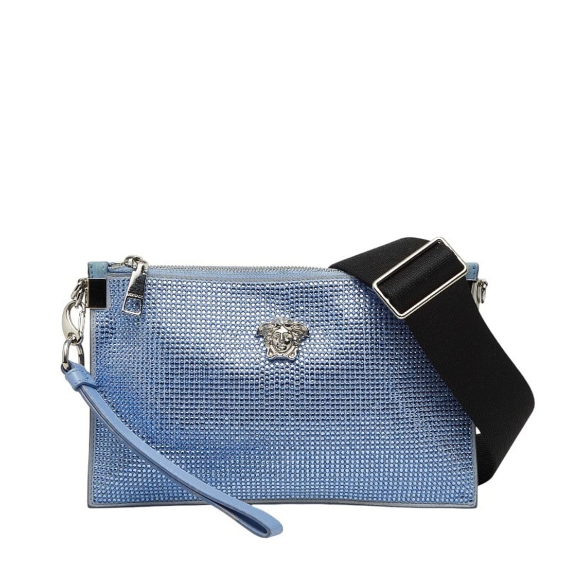 Versace Medusa Bijou Crossbody Shoulder Bag/Sacoche, Light Blue Leather, Women's VERSACE: --- Catalog ---Category: SizeSize (HxWxD): 16cm x 25.5cm x 3cm / 6.29'' x 10.03'' x 1.18''Category: DesignType: Shoulder bagColor: Light blueGender: WomenMaterial: Leather Category: GeneralBrand: Vers