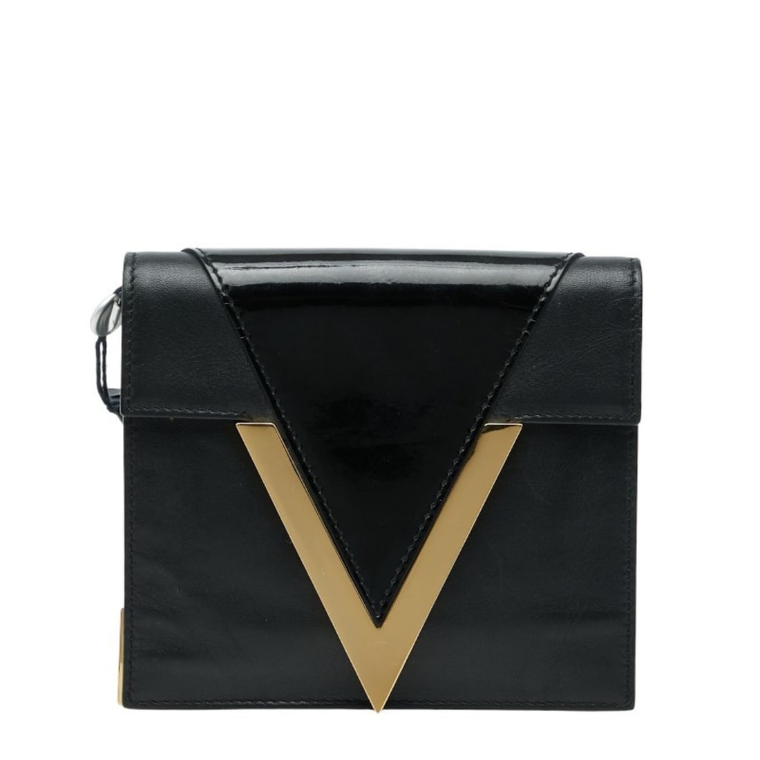 Versace V-logo clutch bag, black leather, women's.: --- Catalog ---Category: SizeSize (HxWxD): 14cm x 16cm x 1cm / 5.51'' x 6.29'' x 0.39''Category: DesignType: Clutch bagColor: BlackGender: WomenMaterial: Leather Category: GeneralBrand: Versace--- Ite