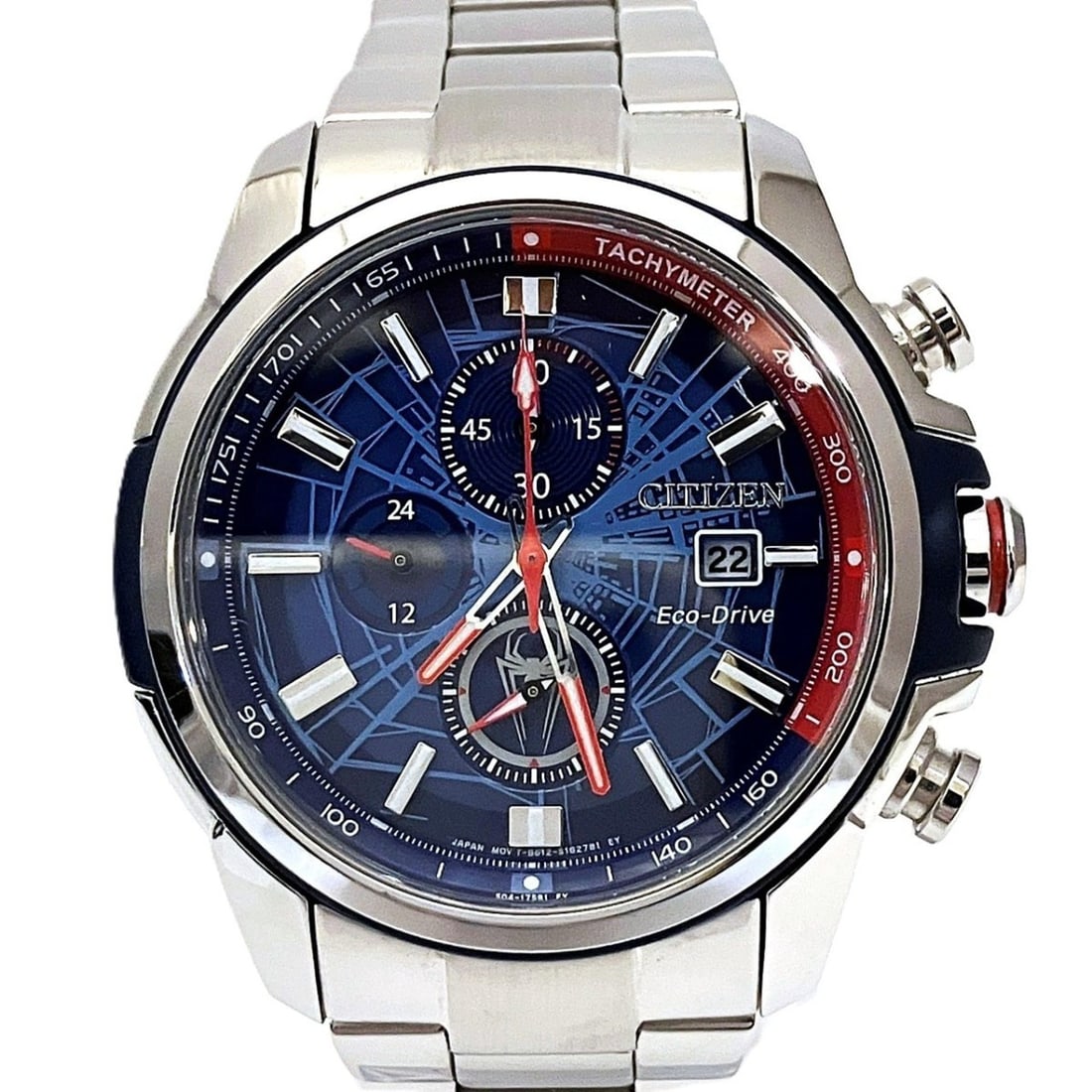 Citizen Eco-Drive Watch, Marvel Spider-Man Web Design, Total Weight 138.2g, Stainless Steel, Solar: --- Catalog ---Category: SizeWrist Size: 20cm / 7.87''Case Diameter: 40.7mm / 1.6''Category: DesignType: WristwatchGender: MenColor (Dial): BlueMaterial (Band): Stainless steelMaterial (Case): Stainle