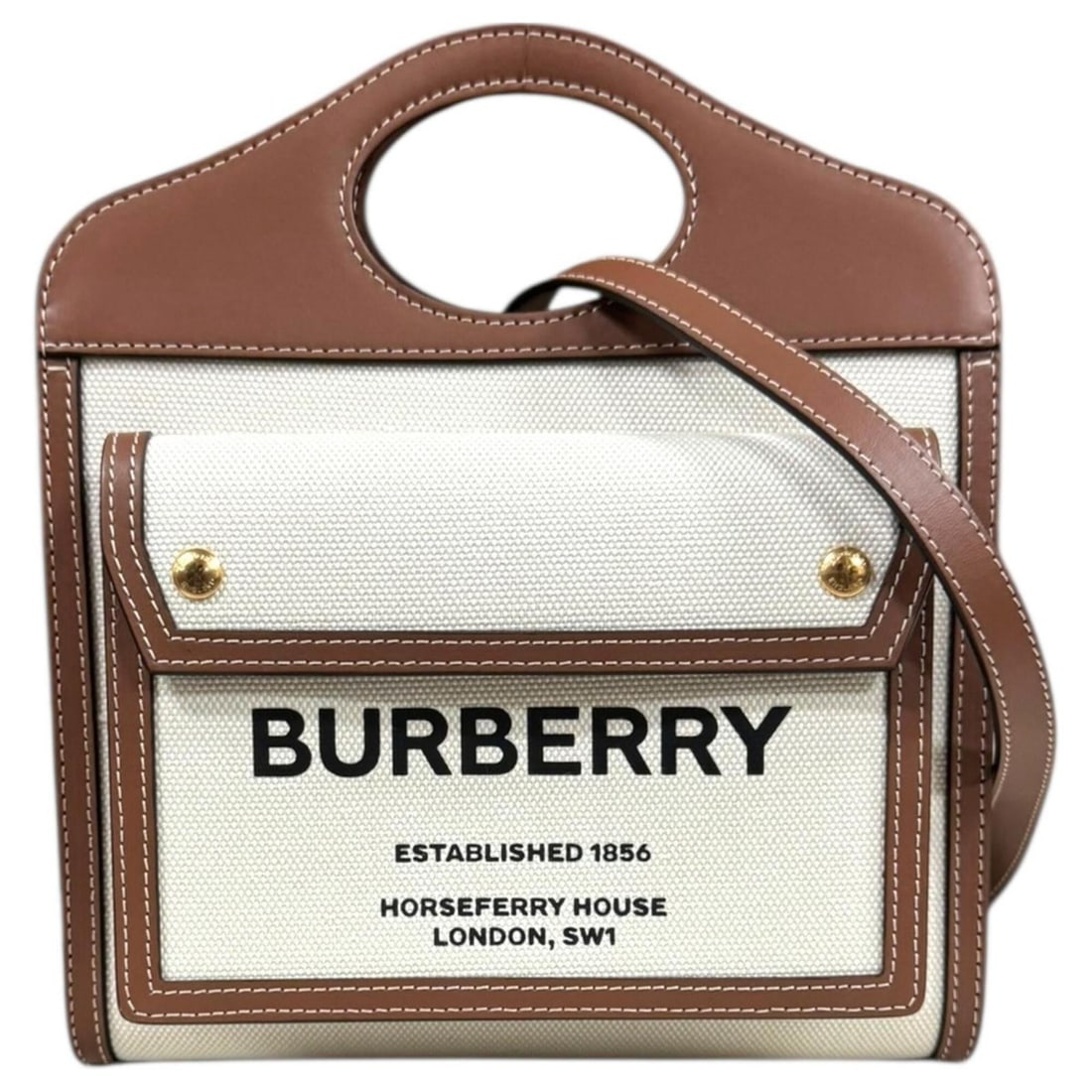 Burberry Logo Pocket Shoulder Bag, Leather 8039361, Brown, Women's, BURBERRY 2-way: --- Catalog ---Category: SizeSize (HxWxD): 26.5cm x 23cm x 6.5cm / 10.43'' x 9.05'' x 2.55''Category: DesignType: Shoulder bagColor: Brown, WhiteGender: WomenMaterial: Leather , Canvas Category: Gener