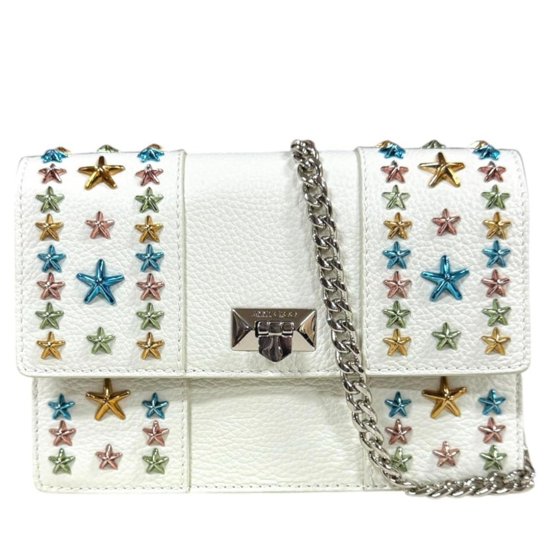 Jimmy Choo Star Studded Shoulder Bag, Leather, White, Women's, JIMMY CHOO, 2-way, Chain: --- Catalog ---Category: SizeSize (HxWxD): 12.5cm x 18cm x 5cm / 4.92'' x 7.08'' x 1.96''Category: DesignType: Shoulder bagColor: WhiteGender: WomenMaterial: Leather Category: GeneralBrand: Jimmy Choo