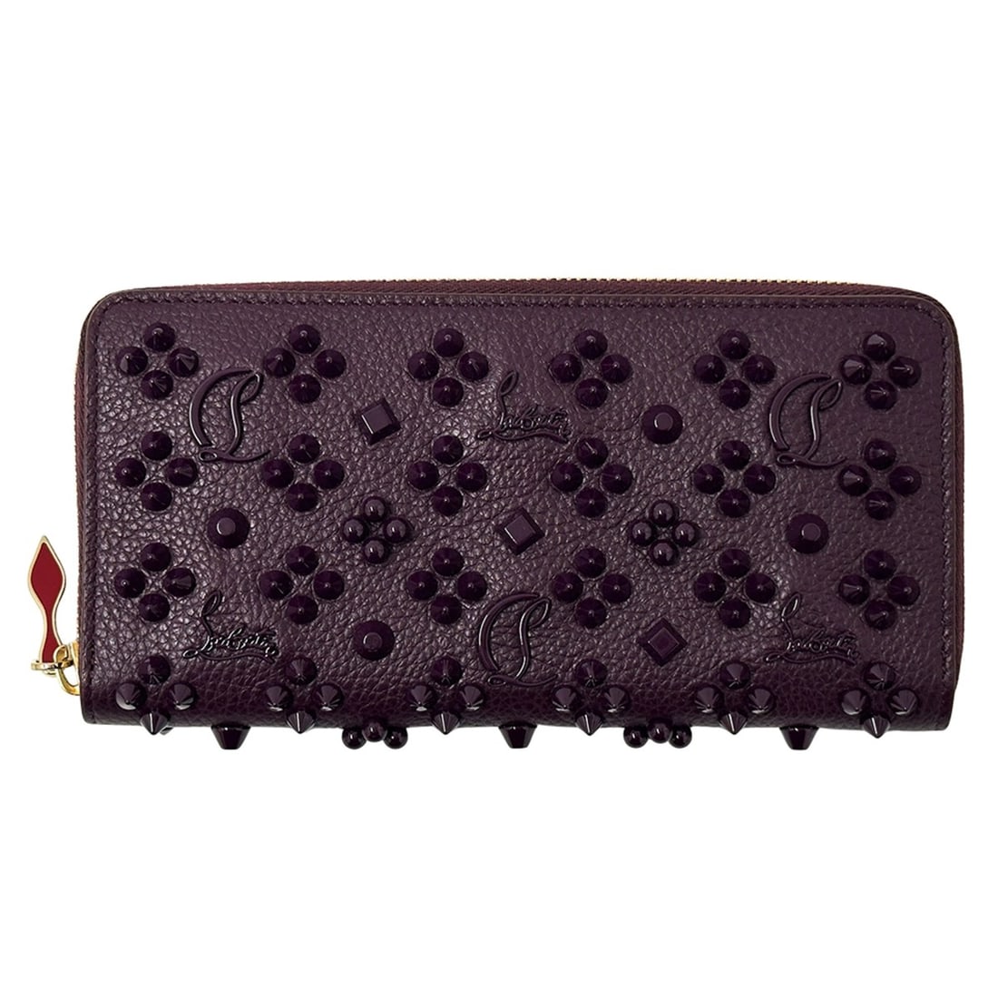 Christian Louboutin wallet for women and men, brand name, long wallet, Panettone leather, purple,: --- Catalog ---Category: SizeSize (HxWxD): 10cm x 19.5cm x 2.5cm / 3.93'' x 7.67'' x 0.98''Category: DesignType: Long wallet (bi-fold)Color: PurpleGender: Men,WomenMaterial: Leather Category: GeneralB