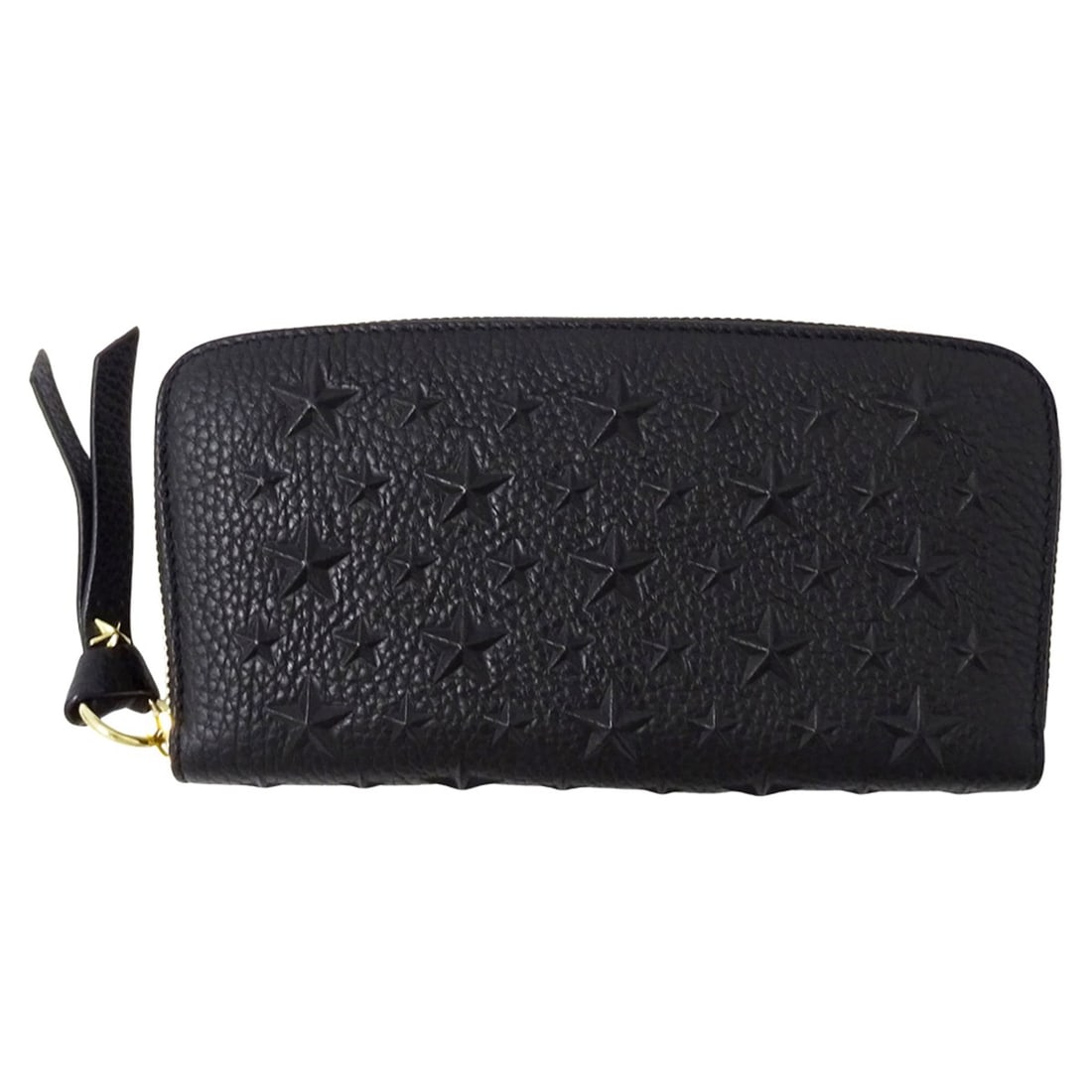 Jimmy Choo women's wallet, brand name, long Philippa, leather, black, star pattern, round zipper,: --- Catalog ---Category: SizeSize (HxWxD): 10.5cm x 19.5cm x 2cm / 4.13'' x 7.67'' x 0.78''Category: DesignType: Long wallet (bi-fold)Color: BlackGender: WomenMaterial: Leather Category: GeneralBrand: