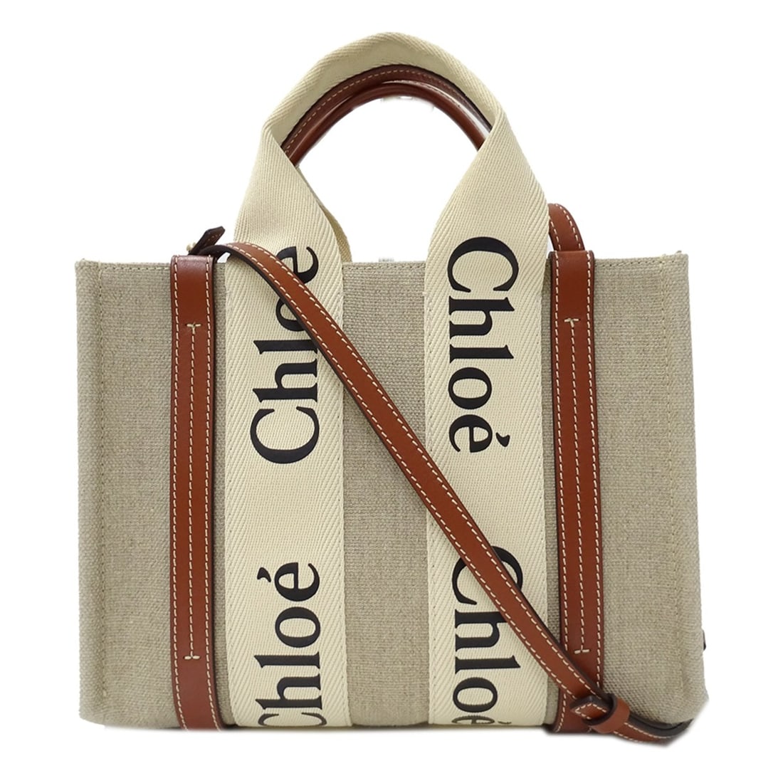 Chloé Chloe handbag for women, brand name, handbag/shoulder bag, 2-way, Woody Small, canvas, beige,: --- Catalog ---Category: SizeSize (HxWxD): 20cm x 26.5cm x 8cm / 7.87'' x 10.43'' x 3.14''Category: DesignType: Handbag, Shoulder bagColor: Beige brownGender: WomenMaterial: Canvas Category: GeneralBr