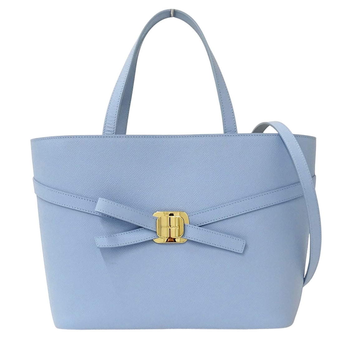 Salvatore Ferragamo Ferragamo handbag for women, brand name, tote bag, shoulder 2-way, New Vara: --- Catalog ---Category: SizeSize (HxWxD): 21.5cm x 27cm x 14cm / 8.46'' x 10.62'' x 5.51''Category: DesignType: Handbag, Shoulder bag, Tote bagColor: Light blueGender: WomenMaterial: Leather Category