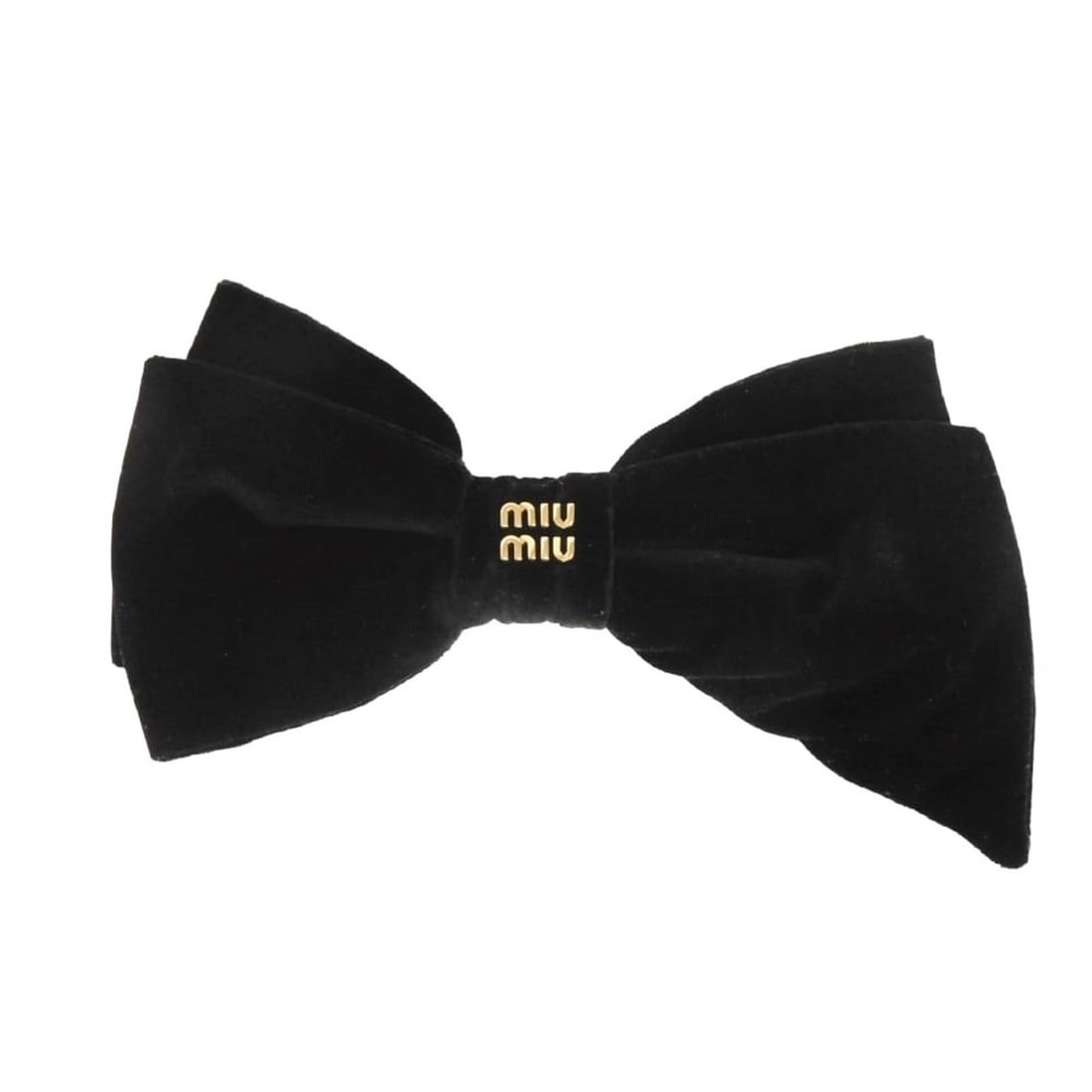 Miu Miu Miu Hair Clip Bow with Ribbon, Velvet, Black and Gold Logo, Cotton, Nero (5IF206 068 F0002): --- Catalog ---Category: SizeSize (LxW): 12cm x 21.5cm / 4.72'' x 8.46''Category: DesignType: BarretteColor: BlackGender: WomenMaterial: Cotton, VelvetCategory: GeneralMPN: 5IF206 068 F0002Brand: Miu 