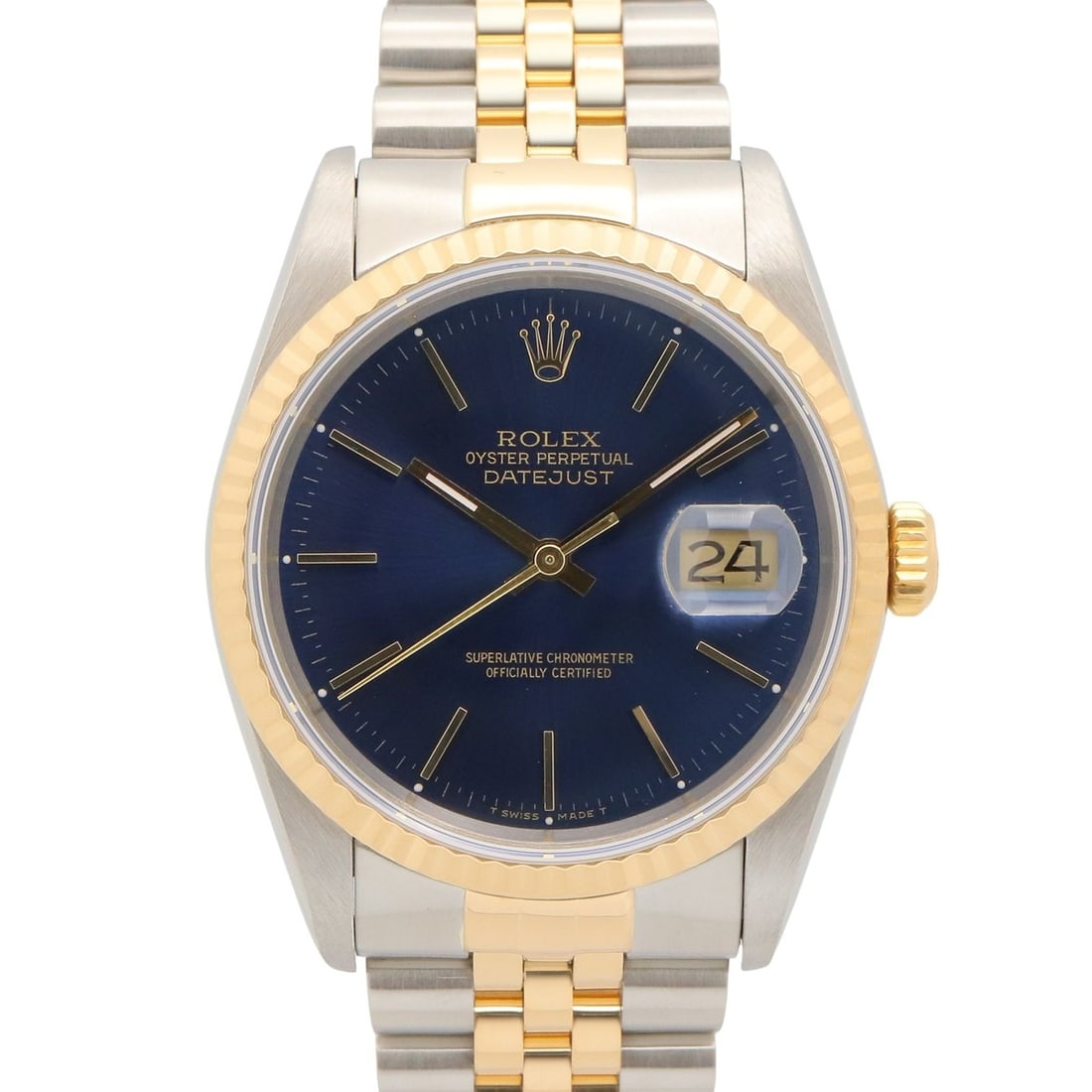 Rolex Datejust R-series watch, 18K (yellow gold) stainless steel, men's, blue dial, 16233: --- Catalog ---Category: SizeWrist Size: 17cm / 6.69''Case Diameter: 36mm / 1.42''Category: DesignType: WristwatchGender: MenColor (Dial): BlueMaterial (Band): Stainless steel, Yellow gold (18K)Materi