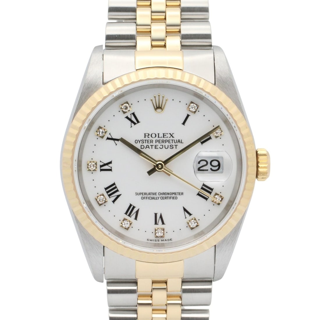 Rolex Datejust 10P Diamond U-serial Watch, 18K (Yellow Gold) Stainless Steel, Diamond, Men's, White: --- Catalog ---Category: SizeWrist Size: 18.5cm / 7.28''Case Diameter: 35mm / 1.38''Category: DesignType: WristwatchGender: MenColor (Dial): WhiteMaterial (Band): Stainless steel, Yellow gold (18K)Mat