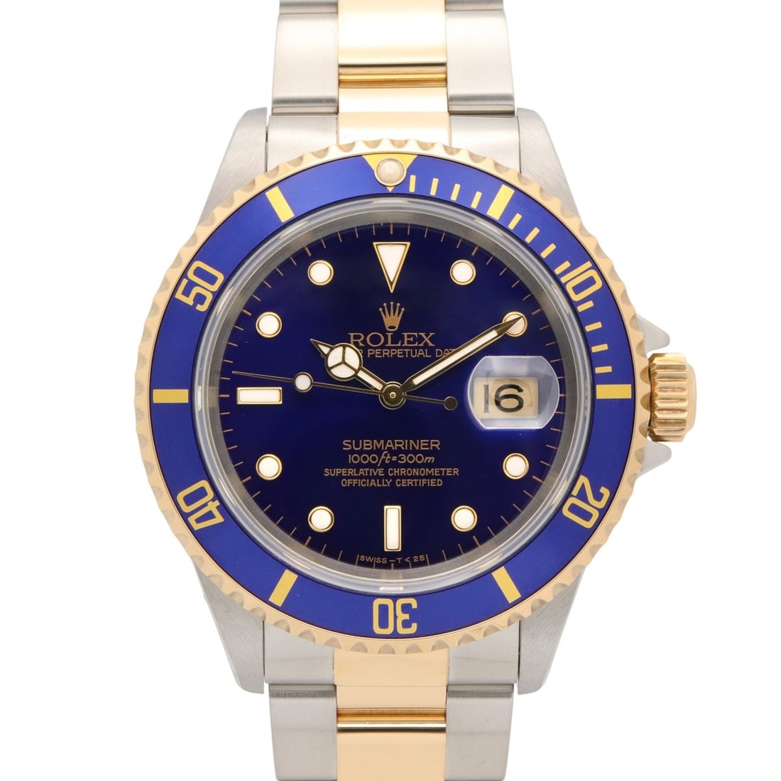Rolex Submariner T-series watch, 18K (yellow gold) stainless steel, men's, blue tint, 16613 (1 of 16)