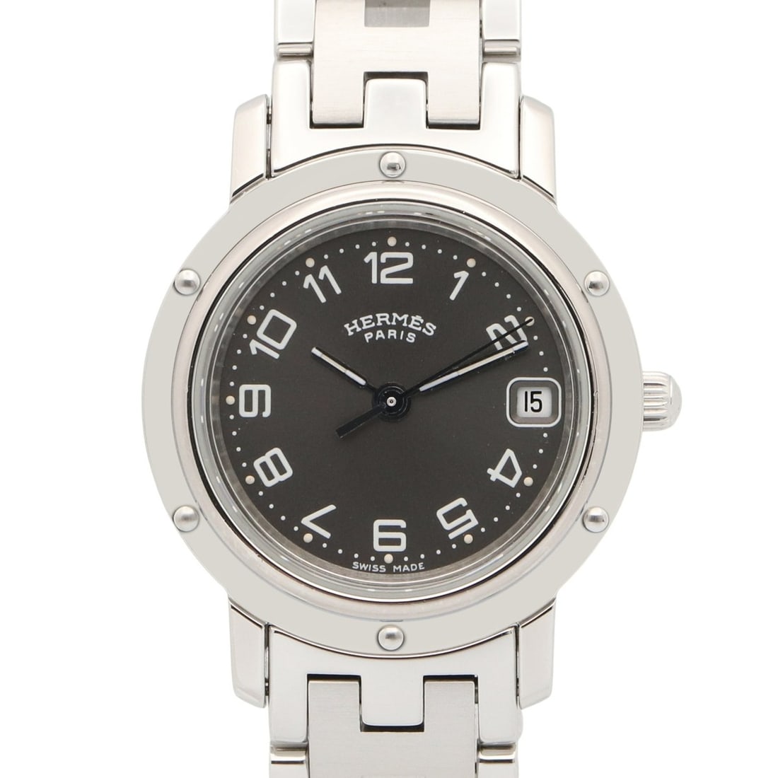 Hermes Clipper Watch, Stainless Steel, Women's, Black, CL4.210: --- Catalog ---Category: SizeWrist Size: 15cm / 5.9''Case Diameter: 24mm / 0.94''Category: DesignType: WristwatchGender: WomenColor (Dial): BlackMaterial (Band): Stainless steelMaterial (Case): Stainl