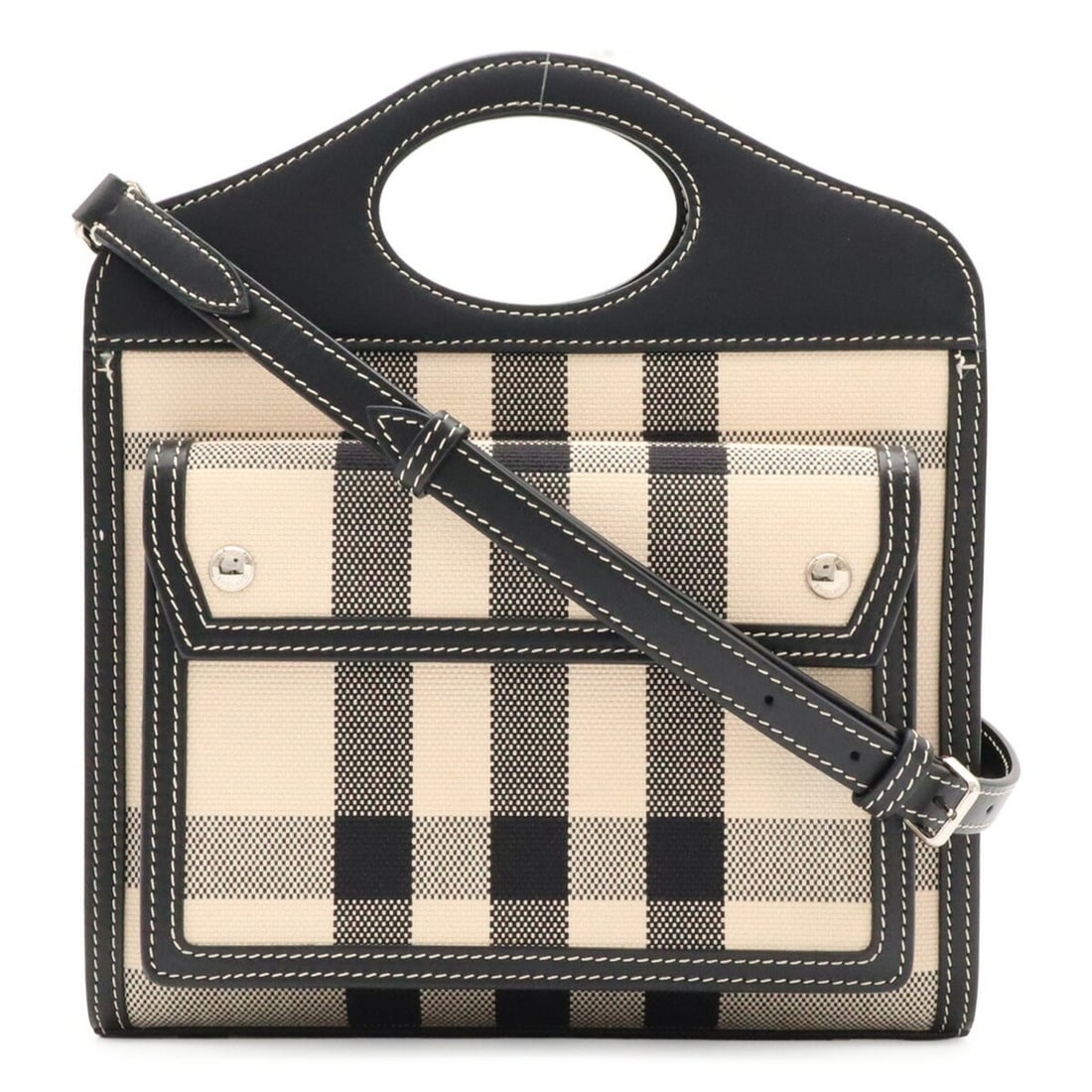 BURBERRY Mini Pocket Bag, Check Pattern Shoulder Bag/Handbag, Canvas/Leather, Black/White, 8052287: --- Catalog ---Category: SizeSize (HxWxD): 18cm x 23cm x 6.5cm / 7.08'' x 9.05'' x 2.55''Category: DesignType: Handbag, Shoulder bagColor: Black, WhiteGender: WomenMaterial: Canvas , Leather Category: