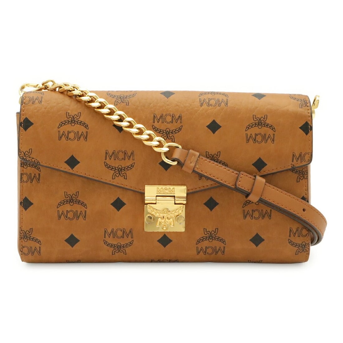 MCM Visetos Glam Shoulder Bag, Chain Clutch Coated Canvas, Cognac Brown: --- Catalog ---Category: SizeSize (HxWxD): 14cm x 23.5cm x 4.5cm / 5.51'' x 9.25'' x 1.77''Category: DesignType: Clutch bag, Shoulder bagColor: BrownGender: WomenMaterial: Canvas , Leather Category: G