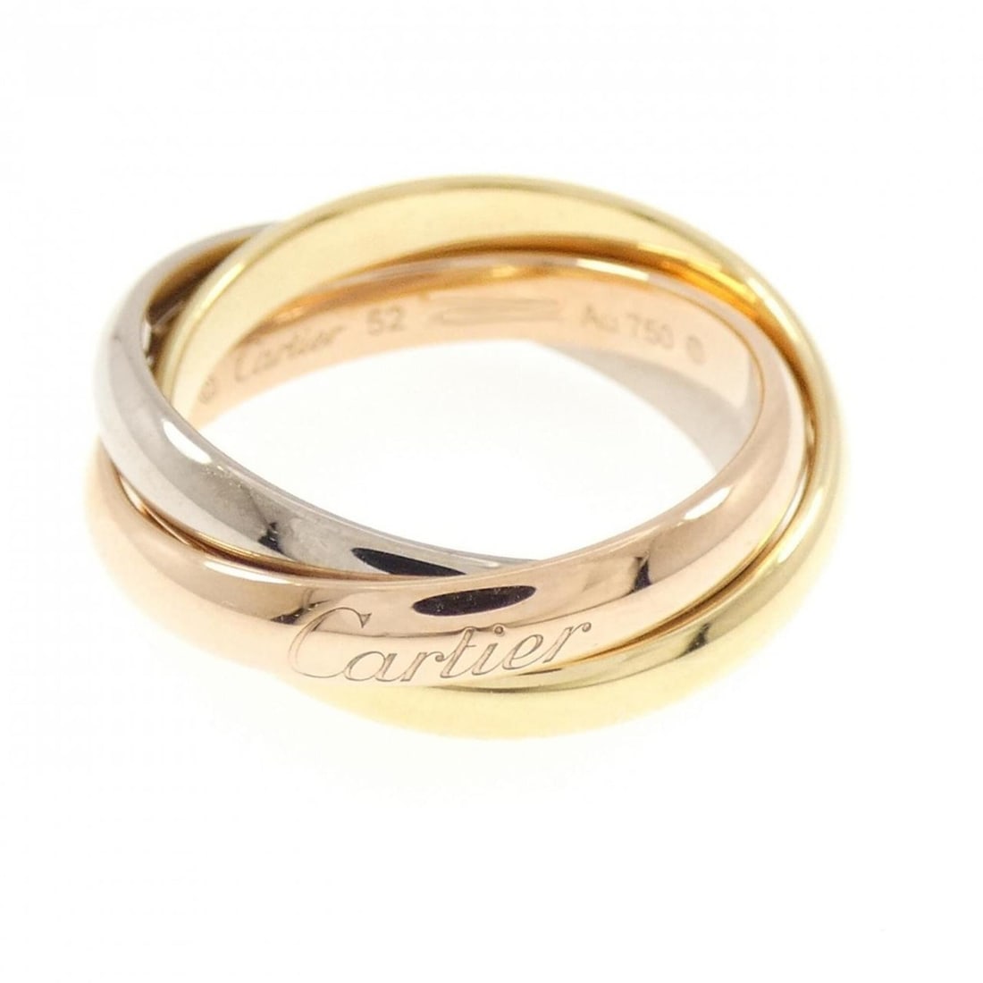 Cartier Trinity Ring: --- Catalog ---Category: SizeUS Size: 6.5Brand Size: 52Category: DesignType: Band ringColor: Pink gold, White gold, Yellow goldGender: WomenMaterial: Pink gold (18K), White gold (18K), Yellow gold