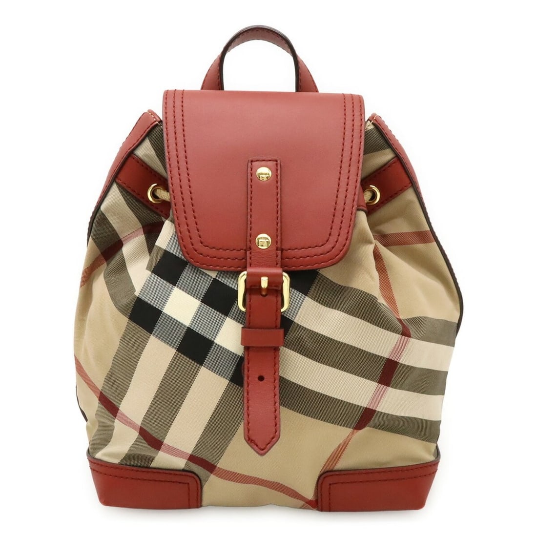 BURBERRY House Check Backpack (Mini Backpack) - Nylon & Leather Beige Red: --- Catalog ---Category: SizeSize (HxWxD): 21cm x 14cm / 8.26'' x 5.51''Category: DesignType: BackpackColor: Beige, Red colorGender: WomenMaterial: Nylon , Leather Hardware Color: GoldCategory: