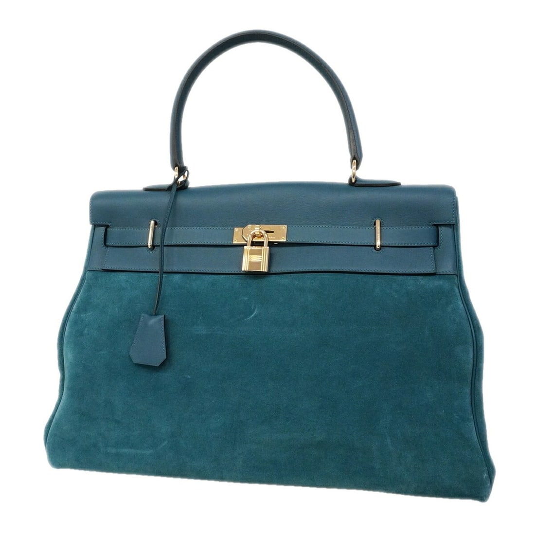 Hermes Kelly Relax 50 Grizzly Handbag, Blue Thalassa Champagne, ?Q Stamp, Men's: --- Catalog ---Category: SizeSize (HxWxD): 37cm x 50cm x 18cm / 14.56'' x 19.68'' x 7.08''Category: DesignType: HandbagColor: BlueGender: MenHardware Color: Champagne goldCategory: GeneralBrand: Herme