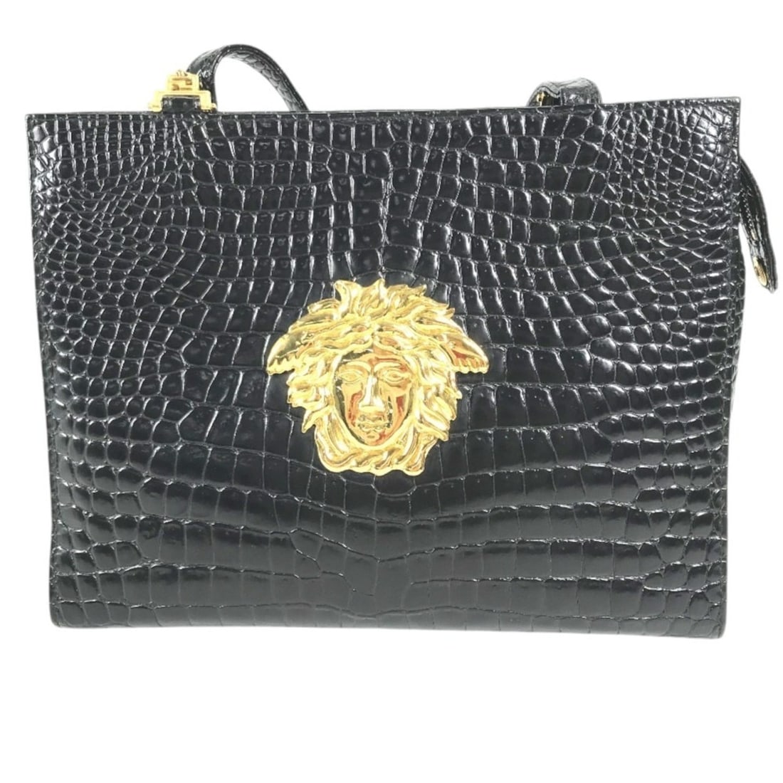 VERSACE Big Medusa Logo Greca Tote Bag, Shoulder Chain Strap, Embossed Leather, Men's & Women's,: --- Catalog ---Category: SizeSize (HxWxD): 21.5cm x 28cm x 8cm / 8.46'' x 11.02'' x 3.14''Category: DesignType: Shoulder bag, Tote bagColor: BlackGender: Men,Women,UnisexMaterial: Leather Hardware Col