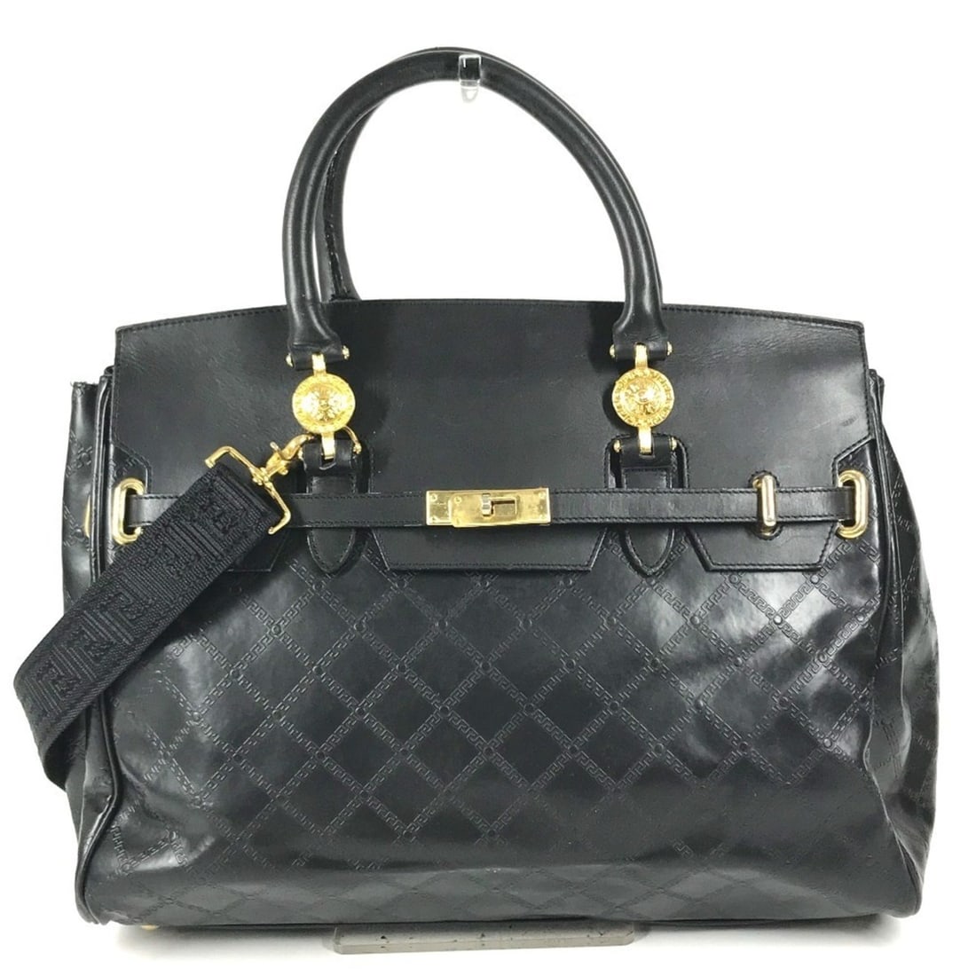 VERSACE Vintage Medusa Logo Handbag with Keychain - Leather, Travel Bag, Boston Black Men's & (1 of 17)