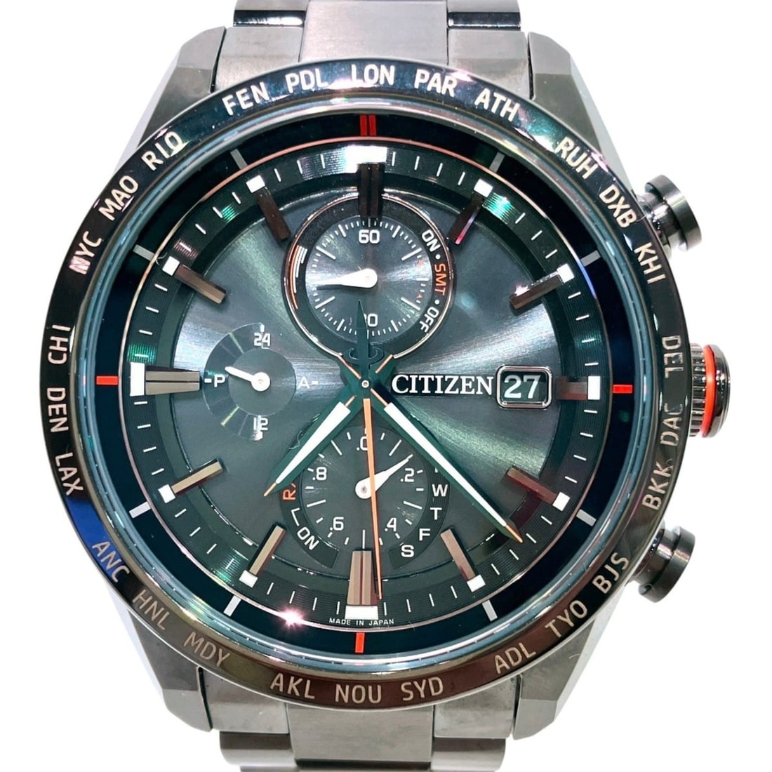 Citizen Attesa Eco-Drive Watch, Total Weight 86g, Titanium, Radio-Controlled Solar, Black Dial,: --- Catalog ---Category: SizeWrist Size: 16cm / 6.29''Case Diameter: 42mm / 1.65''Category: DesignType: WristwatchGender: MenColor (Dial): BlackMaterial (Band): TitaniumMaterial (Case):