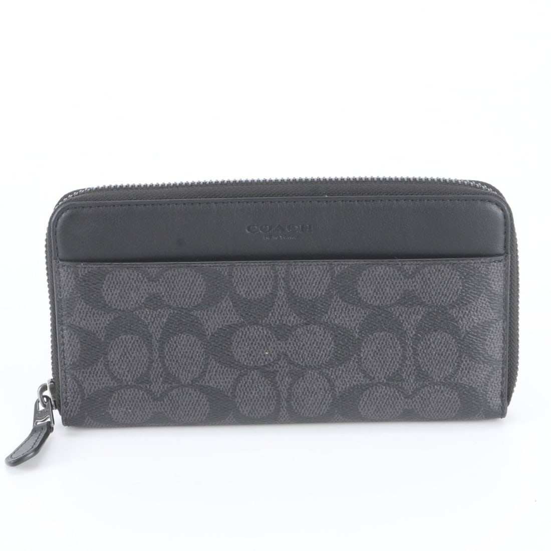 Coach Signature Accordion Wallet Leather Long Round Zipper Black Men's: --- Catalog ---Category: SizeSize (HxWxD): 10cm x 19cm x 2cm / 3.93'' x 7.48'' x 0.78''Category: DesignType: Long wallet (bi-fold)Color: Black, GrayGender: MenMaterial: Leather , Coated canvas Categor