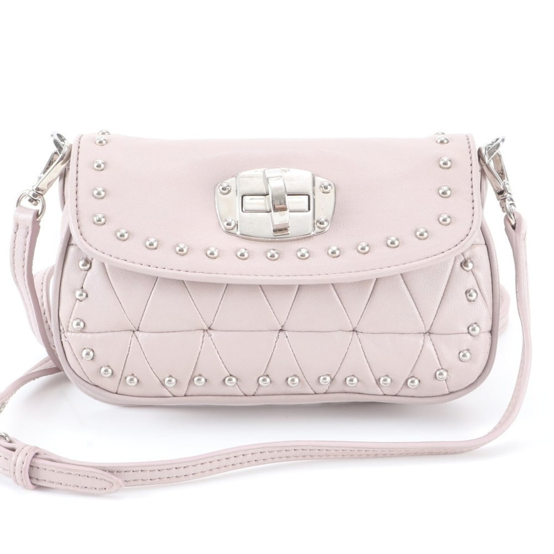 Miu Miu Miu Studded Quilted Leather Shoulder Bag Handbag Pink Women's: --- Catalog ---Category: SizeSize (HxWxD): 9cm x 15cm x 3cm / 3.54'' x 5.9'' x 1.18''Strap Length: 133cm / 52.36''Category: DesignType: Handbag, Shoulder bagColor: Pink beigeGender: WomenMaterial: Lea