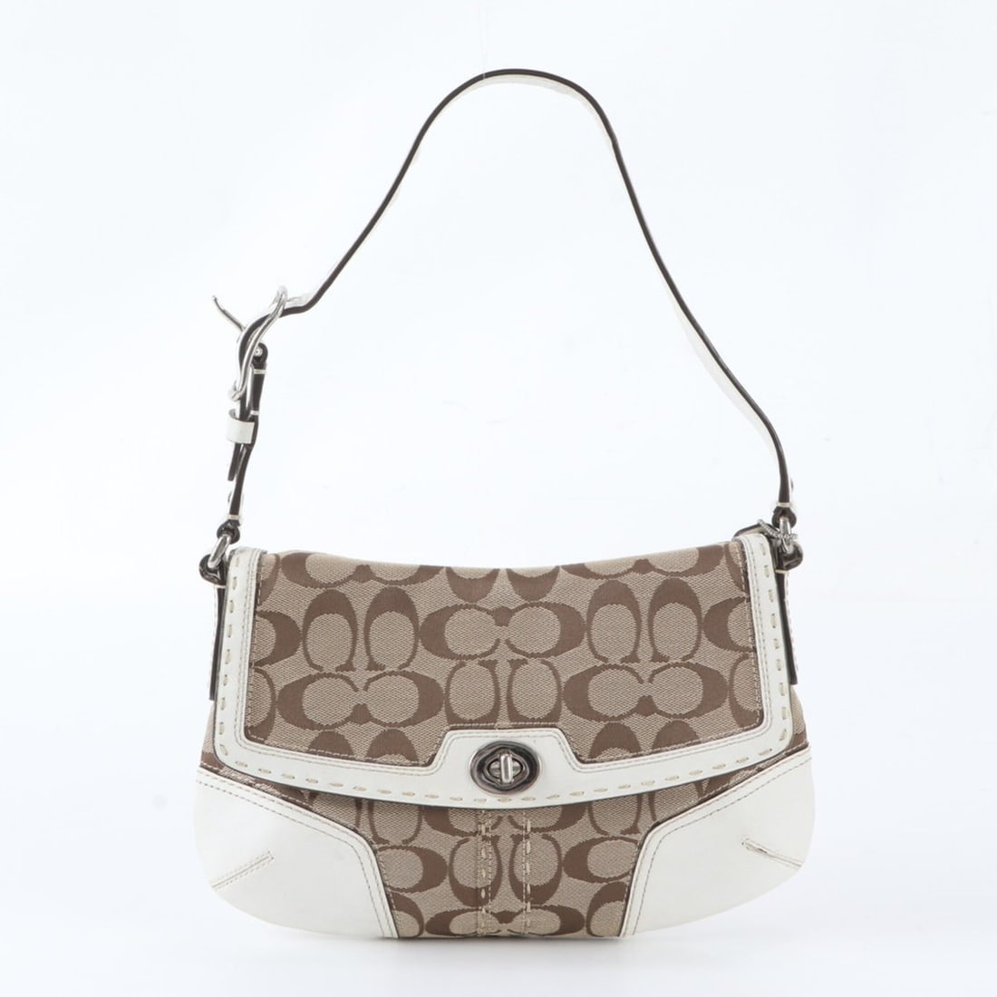 Coach Signature F11574 Leather Shoulder Bag Tote Handbag Brand Women's: --- Catalog ---Category: SizeSize (HxWxD): 18cm x 25cm x 1cm / 7.08'' x 9.84'' x 0.39''Strap Length: 45cm / 17.71''Category: DesignType: Handbag, Shoulder bagColor: Brown, WhiteGender: WomenMaterial: 