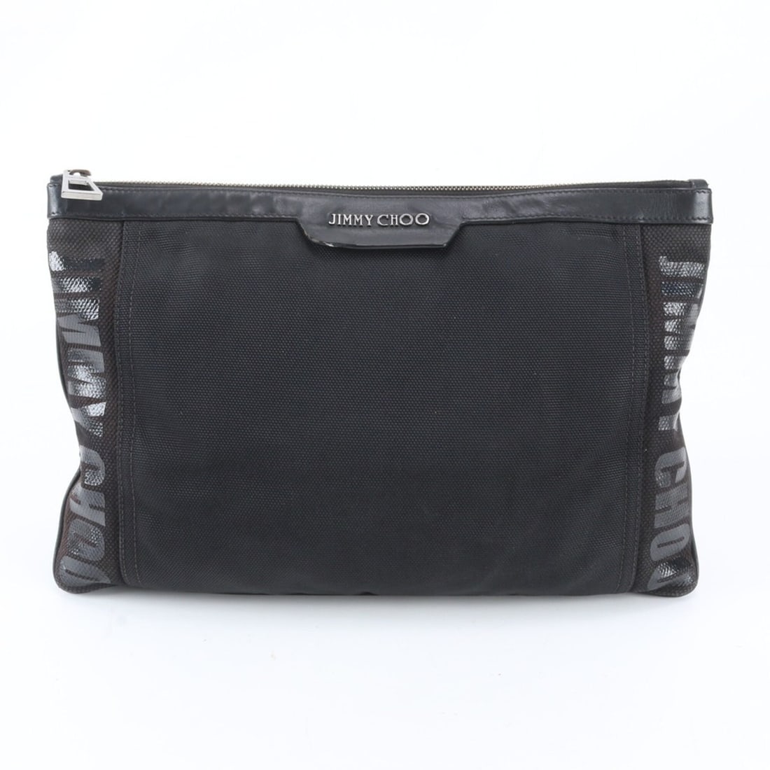 Jimmy Choo Leather Second Bag Clutch Pouch Business Black Men's: --- Catalog ---Category: SizeSize (HxWxD): 24cm x 37cm x 1cm / 9.44'' x 14.56'' x 0.39''Category: DesignType: Clutch bagColor: BlackGender: MenMaterial: Leather , Coated canvas Category: GeneralBrand: