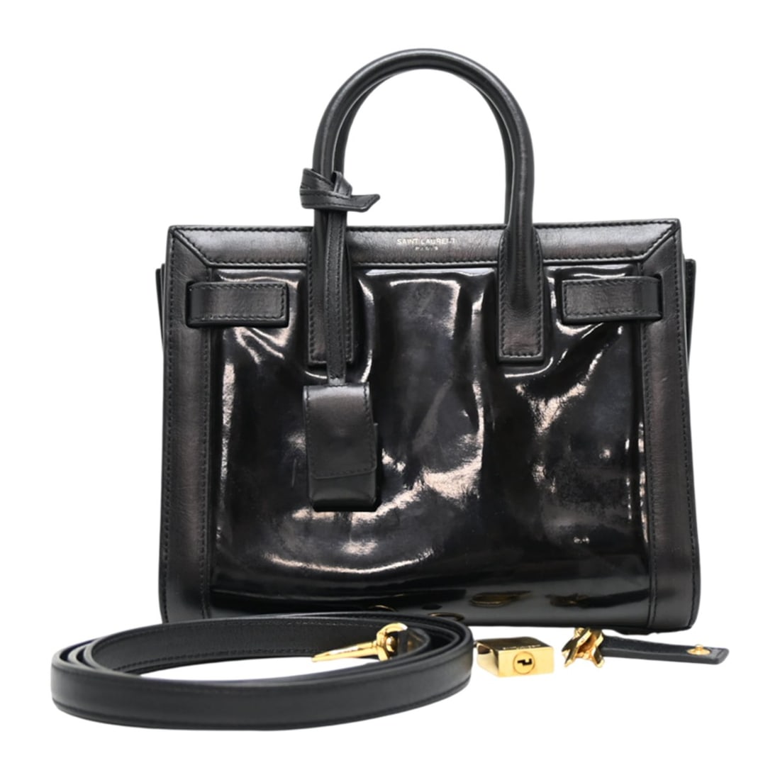 Yves Saint Laurent Sac de Jour Nano Women's Handbag 340778 Patent Leather Black: --- Catalog ---Category: SizeSize (HxWxD): 17cm x 22cm x 10cm / 6.69'' x 8.66'' x 3.93''Category: DesignType: HandbagColor: BlackGender: WomenMaterial: Patent leather , Leather Category: GeneralMPN: 3