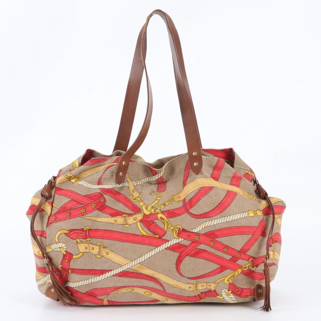 Miu Miu Miu Leather and Canvas Tote Bag, Shoulder Handbag, Brown, Women's: --- Catalog ---Category: SizeSize (HxWxD): 30cm x 41cm x 15cm / 11.81'' x 16.14'' x 5.9''Handle Length: 55cm / 21.65''Category: DesignType: Handbag, Shoulder bag, Tote bagColor: Brown, Red colorGender