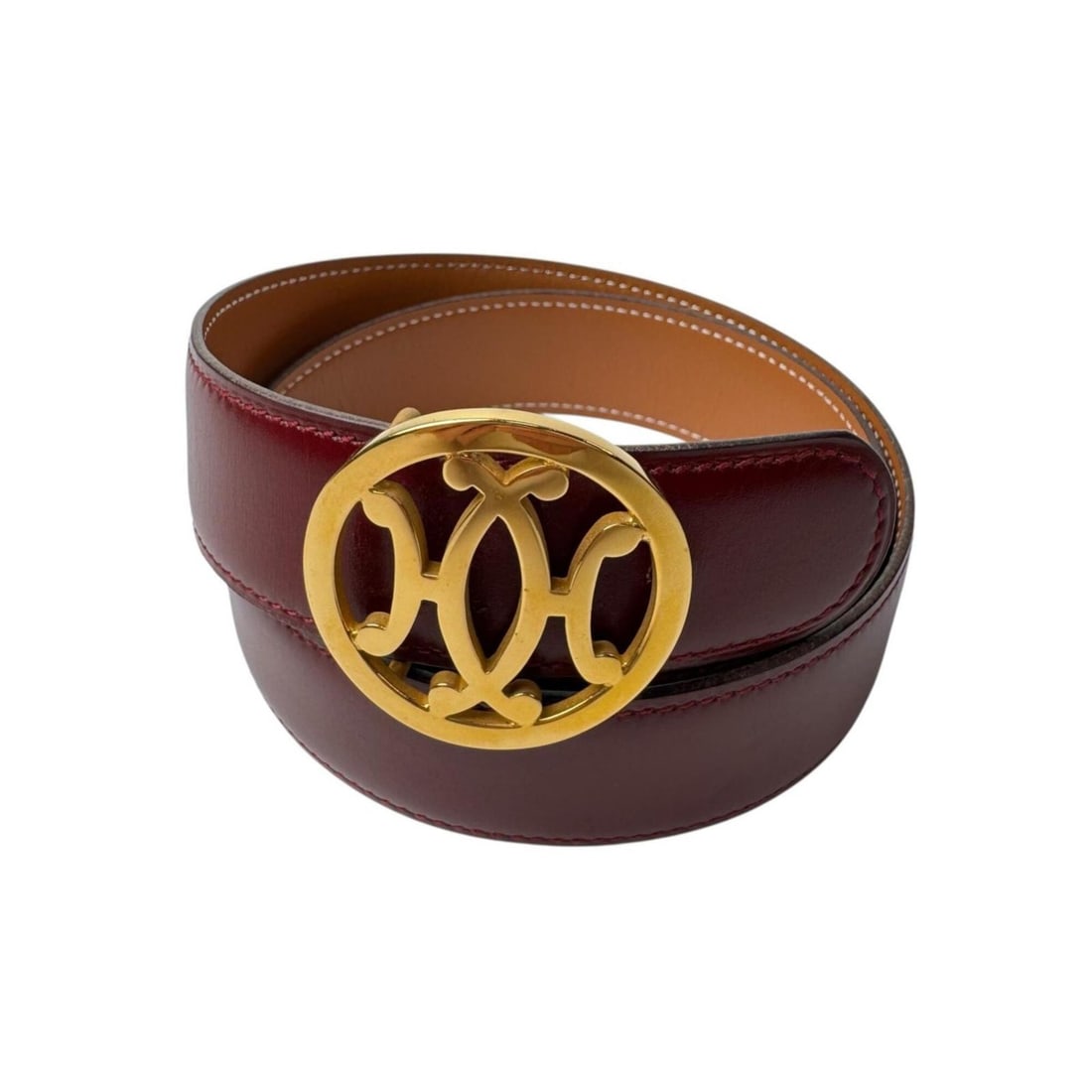 Hermes HERMES Double H Circle Logo Reversible Belt ?P Stamp Vintage Women's: --- Catalog ---Category: SizeLength: 66cm - 72cm / 25.98'' - 28.34''Category: DesignType: Standard beltColor: Bordeaux, CamelGender: WomenMaterial (Strap): Leather , Metal Category: GeneralBrand: Herm