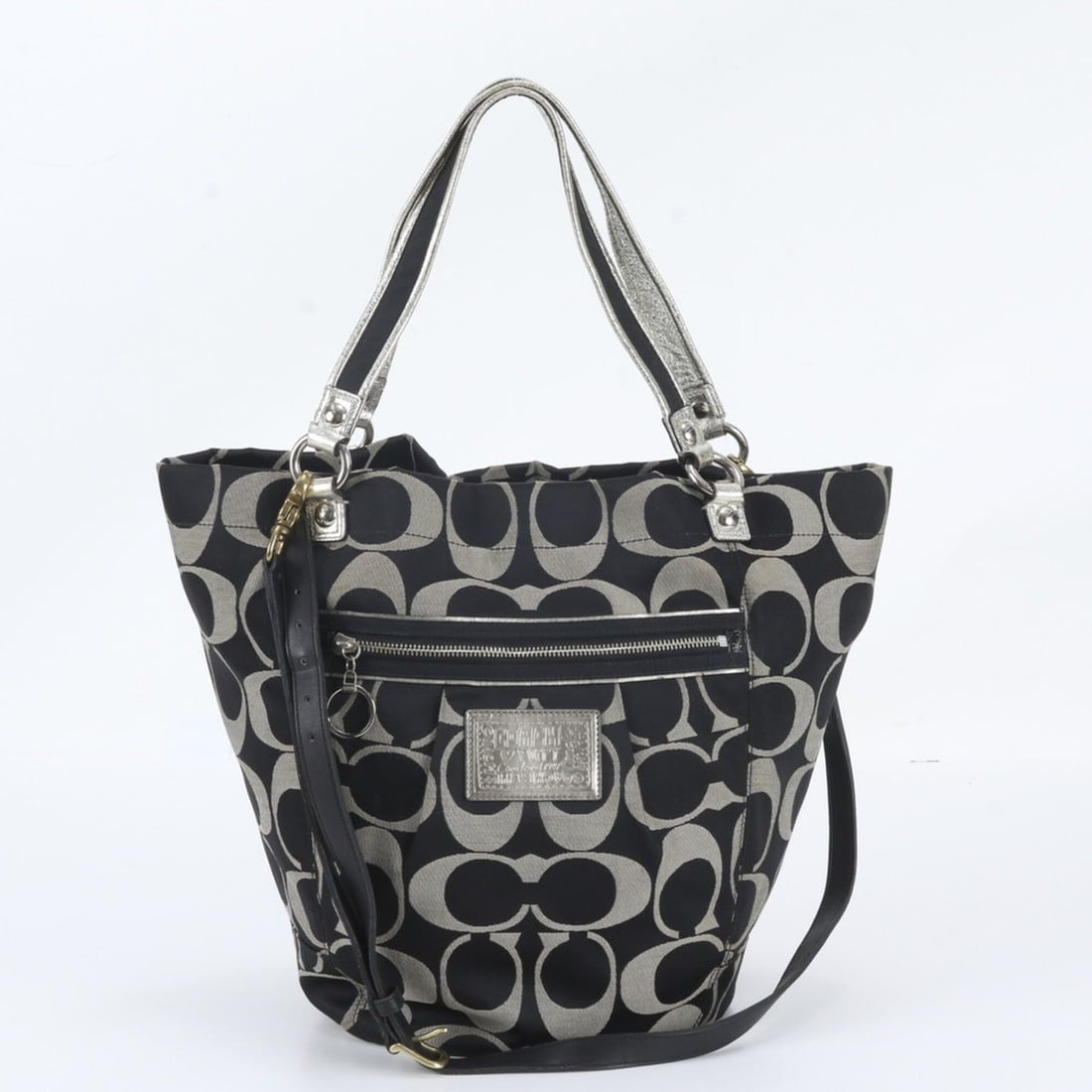 Coach Signature Canvas Leather 2-Way Shoulder Bag, Handbag, Tote Bag for Women: --- Catalog ---Category: SizeSize (HxWxD): 34cm x 24cm x 18cm / 13.38'' x 9.44'' x 7.08''Category: DesignType: Handbag, Shoulder bag, Tote bagColor: Black, GrayGender: WomenMaterial: Leather , Canvas 
