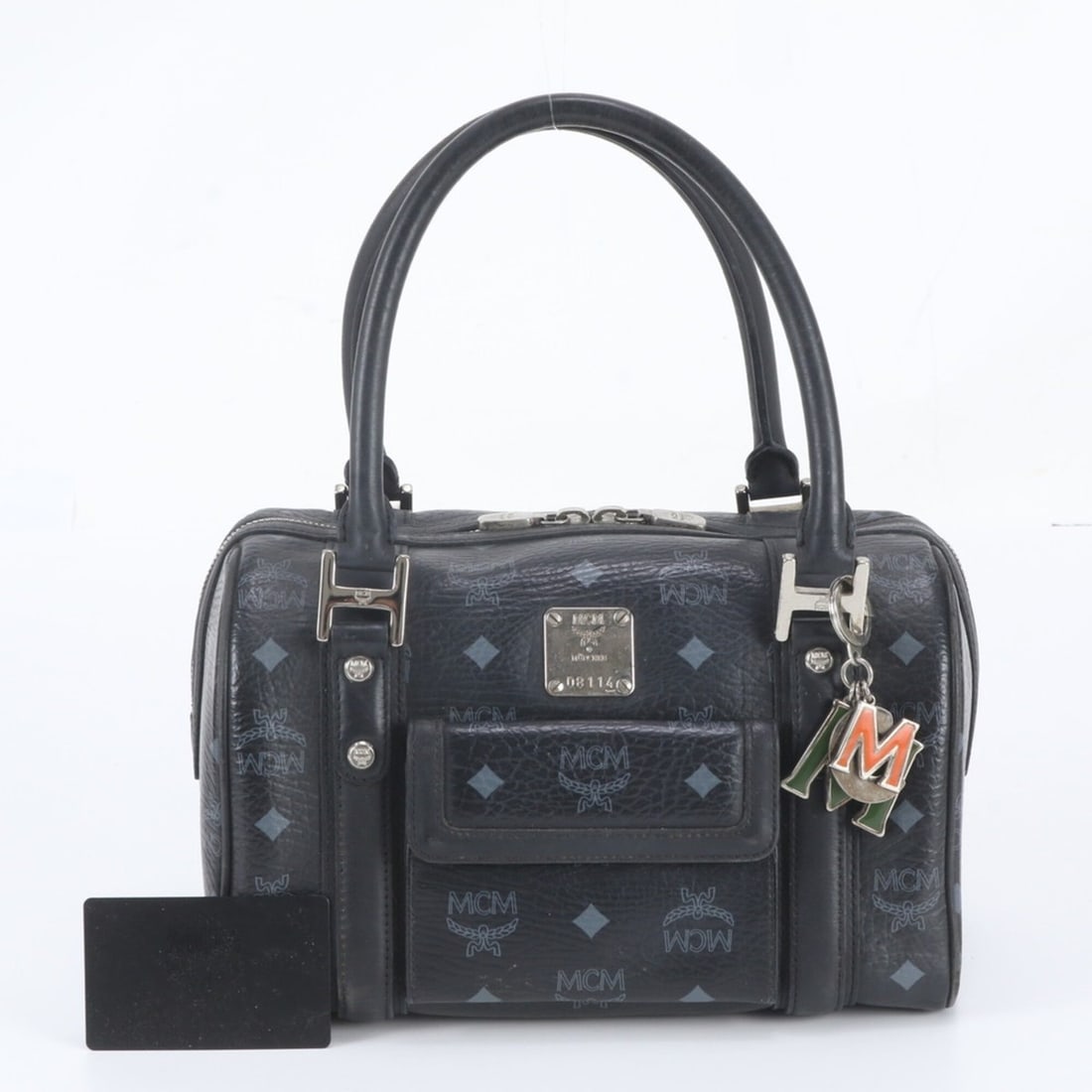 MCM Visetos Leather Handbag Mini Boston Bag Tote Black Women's: --- Catalog ---Category: SizeSize (HxWxD): 17cm x 27cm x 16cm / 6.69'' x 10.62'' x 6.29''Category: DesignType: Boston bag, Handbag, Tote bagColor: Black, GrayGender: WomenMaterial: Leather , Coated ca
