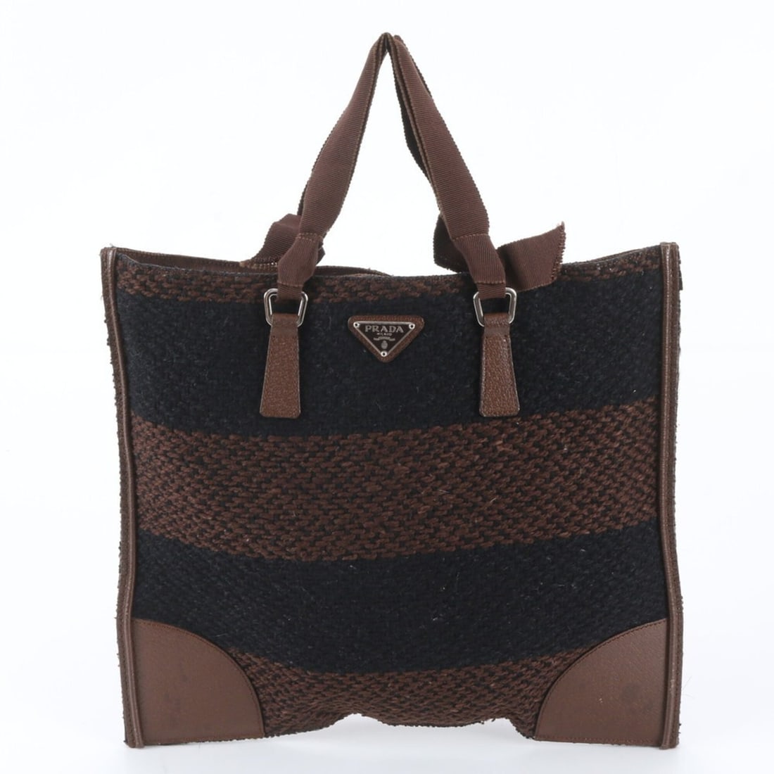 Prada Triangle Logo Leather Tweed Tote Bag Shoulder Handbag for Women: --- Catalog ---Category: SizeSize (HxWxD): 28cm x 30cm x 3cm / 11.02'' x 11.81'' x 1.18''Category: DesignType: Handbag, Shoulder bag, Tote bagColor: Black, BrownGender: WomenMaterial: Leather Category